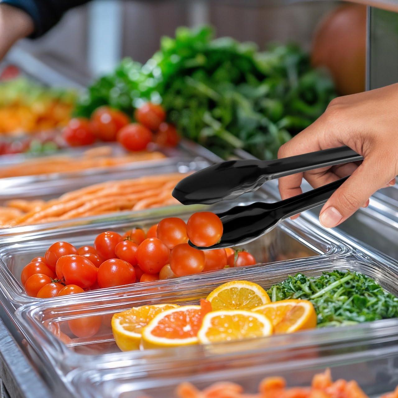 12 Pack Large Plastic Serving Tongs For Buffet - Plastic Serving Utensils For Hot And Cold Food - Disposable Serving Tongs For Parties, Holidays And Gatherings (Black) - Image 2
