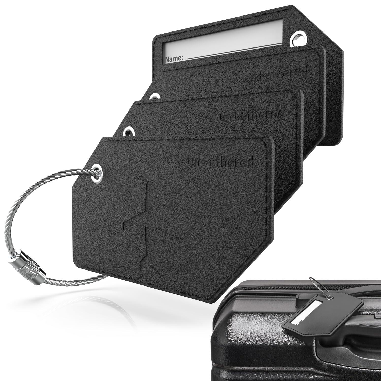 Untethered 4-Pack Luggage Tag Set | Durable Luggage Tags for Suitcases & Travel Bags | Bag Tag & Name ID Identifiers | Suitcase Tags for Easy Luggage Identification