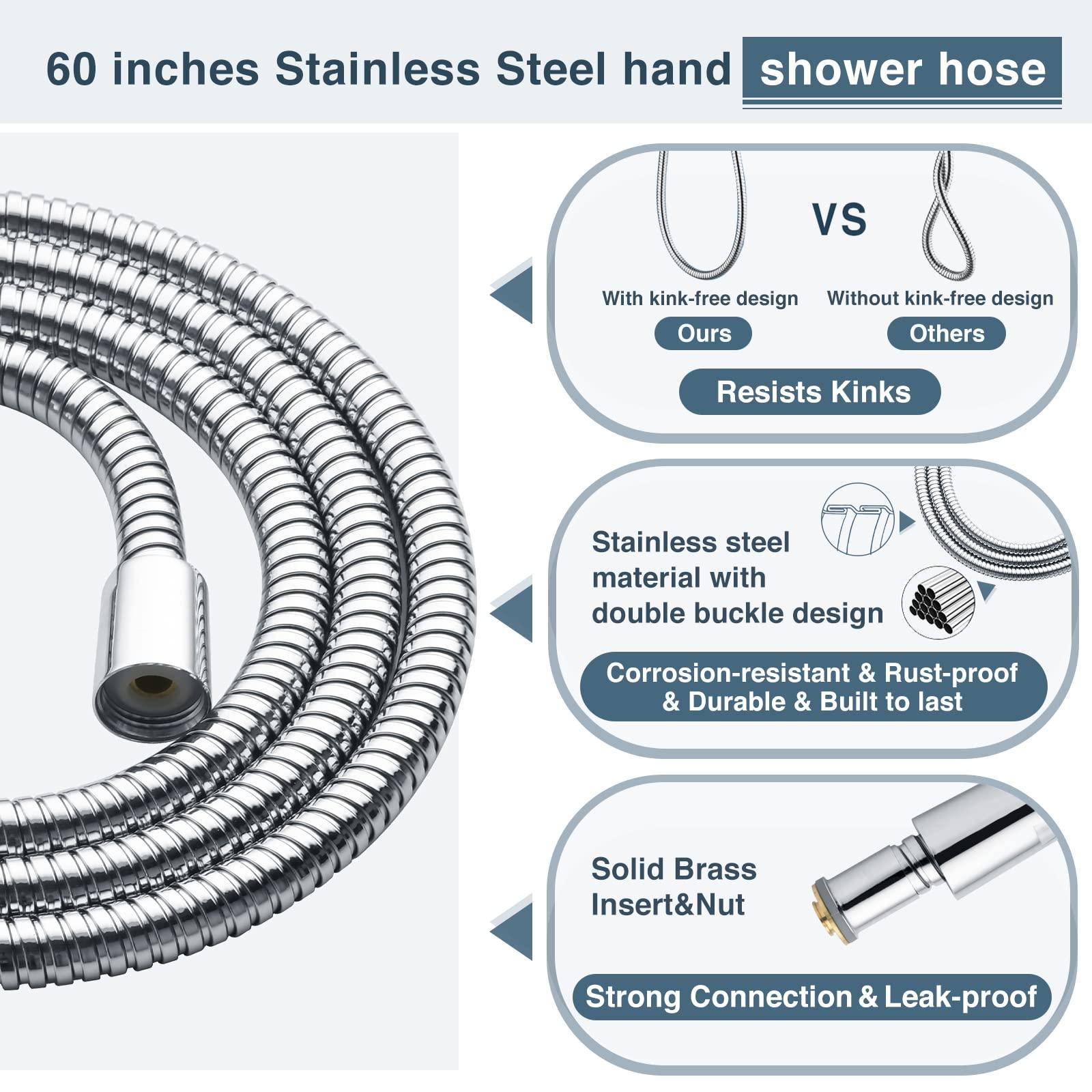 BRIGHT SHOWERS High Pressure Shower Head with Handheld, Dual Showerhead Combo with Black Face, Detachable Hand Held Shower with Rainfall Spray, 60" Stainless Steel Hose, Modern Chrome Finish - Image 7