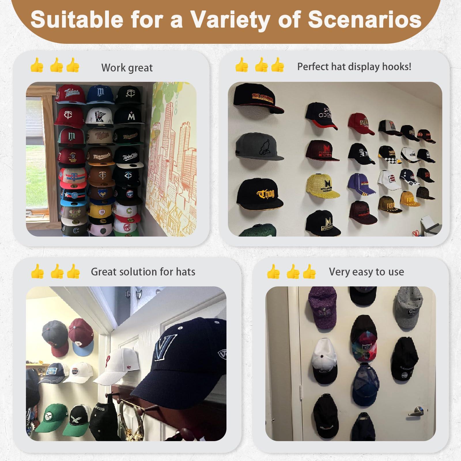 22 Pack Adhesive Hat Hooks for Wall, Super Strong Hat Rack for Baseball Caps, Hat Organizer Display for Home Decor, Hat Hangers Holder for Wall, Door, Closet, No Drilling - USA Patented (Black) - Image 6