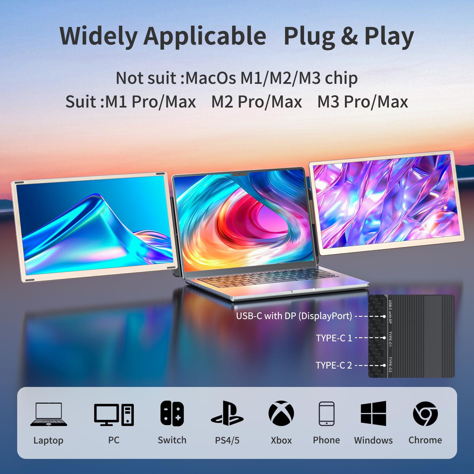 S6 Laptop Screen Extender Monitor Portable, 15.6'' Dual Screen Monitor for Laptop Plug and Play, FHD 1080P IPS Multi Triple Monitor for 13''-17'' Laptops Compatible with Mac/Wins/Android/Dex - Image 3