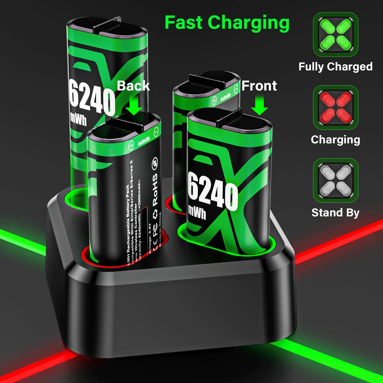 Rechargeable Xbox Controller Battery Pack for Xbox one/Xbox One S/Xbox One X/Xbox One Elite/Xbox Series X|S, 4x6240mWh Batteries Pack for Xbox Accessories Kits, Xbox Rechargeable Battery Pack(4 Pack) - Image 4