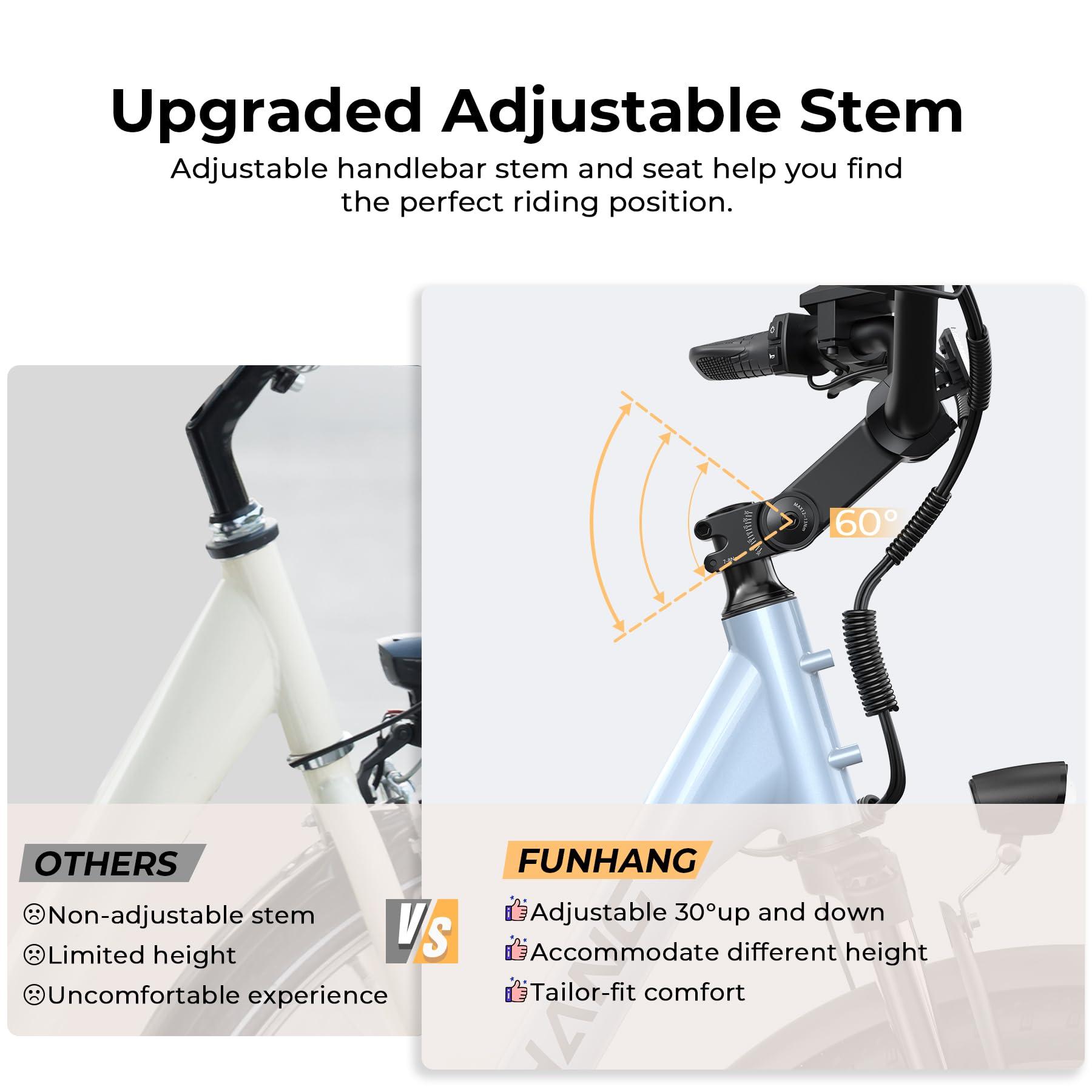 Funhang Electric Bike for Adults, 1000W Peak Ebike, 21.7MPH 50Miles City Cruiser Ebikes, 26" Step Thru Electric Bicycle with 48V Removable Battery, Adjustable Stem, Rear Rack, Front Suspension,7 Speed - Image 4