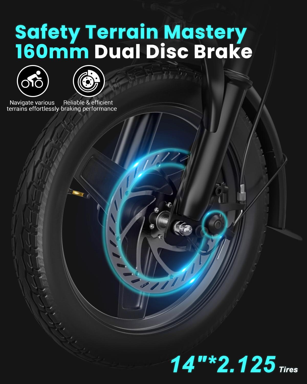 Favoto Folding Electric Bike with Removable 499Wh Battery - 400W Power(Peak 600W Brushless Motor) 48V, Multiple Suspension Foldable Ebike,3-Speed, Mini E Bikes 14" Tires for Adults/Teens - Image 7