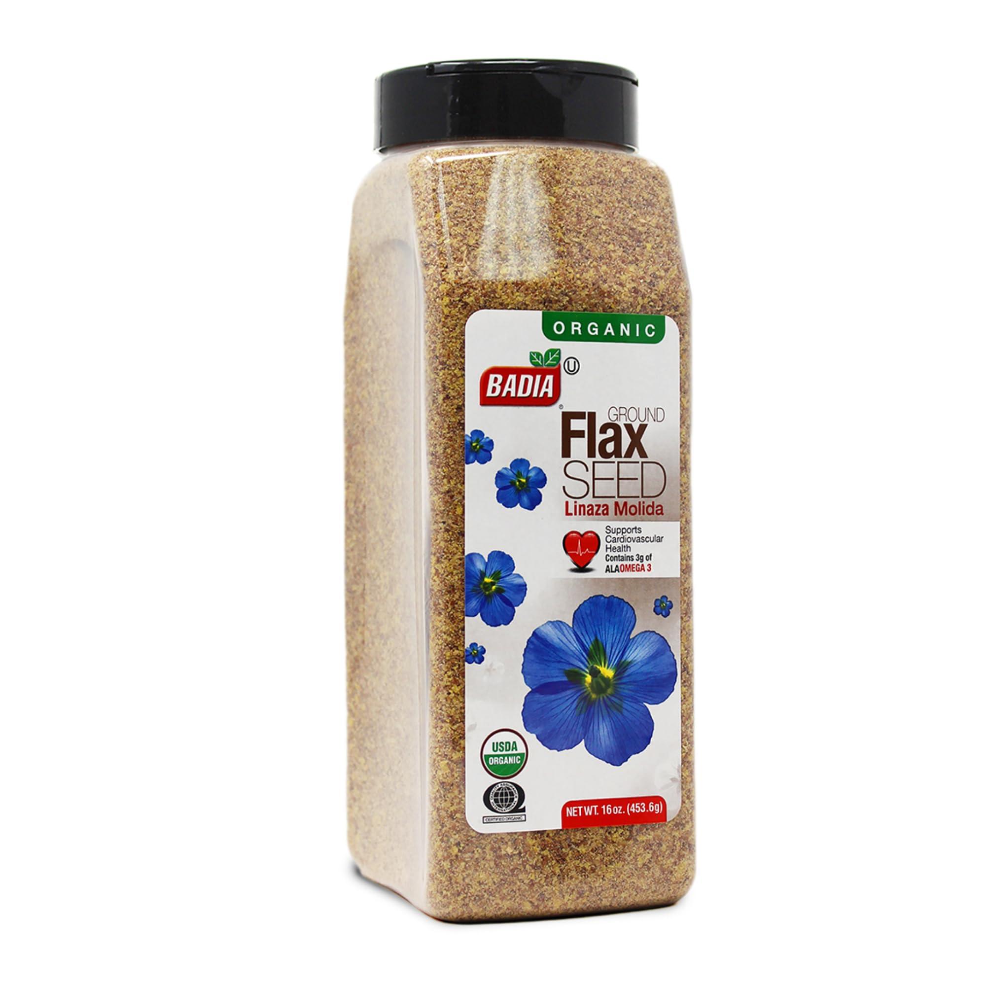 Badia Organic Ground Flax Seed, 16 oz - Superfood High in Fiber & Omega-3, Certified Organic, Non-GMO, Baking, Smoothies & Cooking
