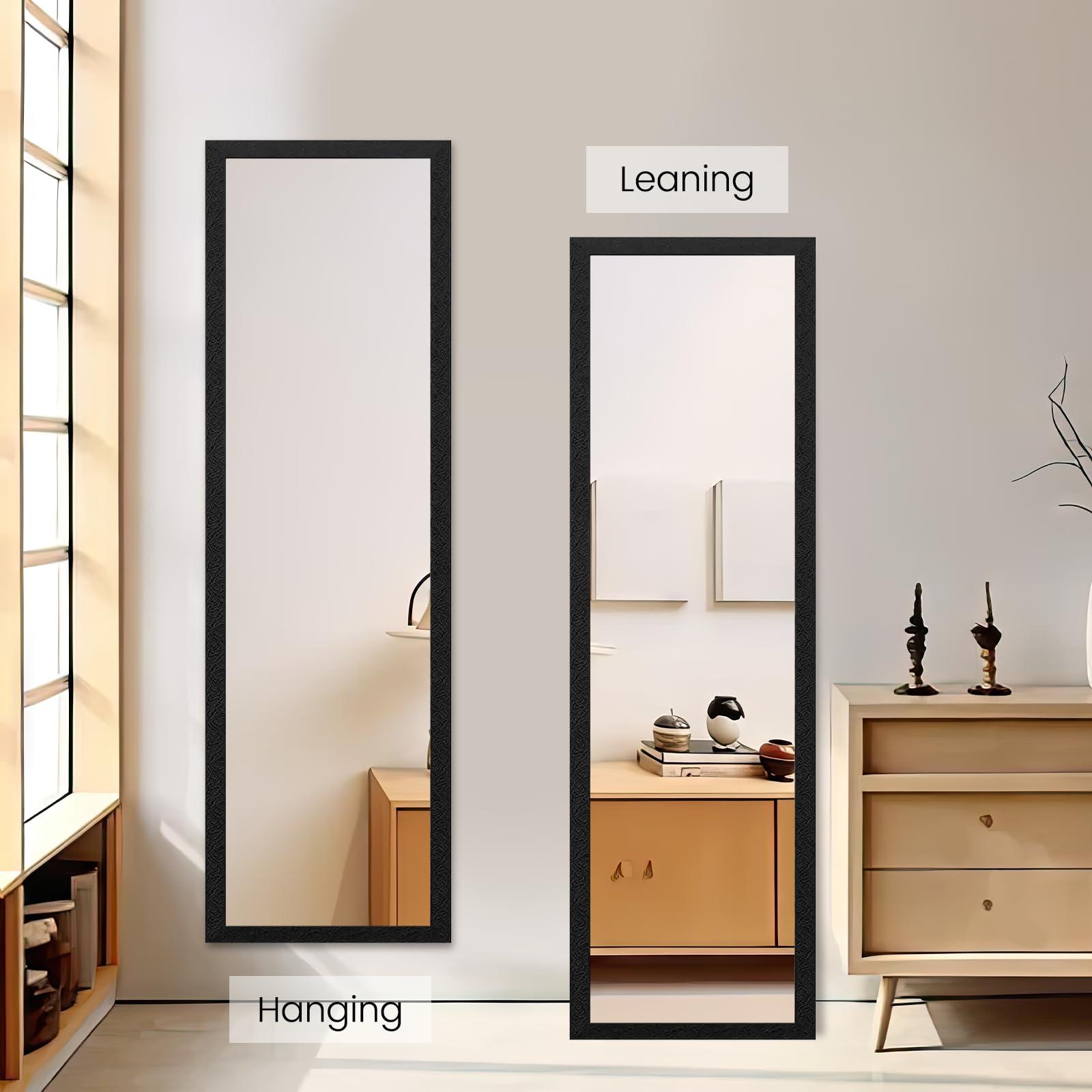 Beauty4U Full Length Mirror Wall Mirror Full Body Mirror Explosion-Proof Wall Mounted Hanging Mirror for Dorm with Rectangular Float Framed for Room Decor, 50"x 14", Black - Image 3