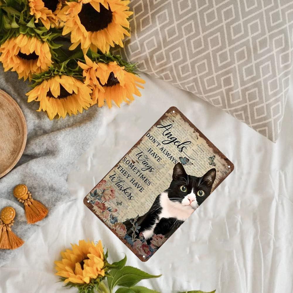 Tuxedo Cat Wall Art - "Angels Don't Always Have Wings" Metal Sign - Ideal Present for Cat Enthusiasts 12 x 8 Inch (3002) - Image 5
