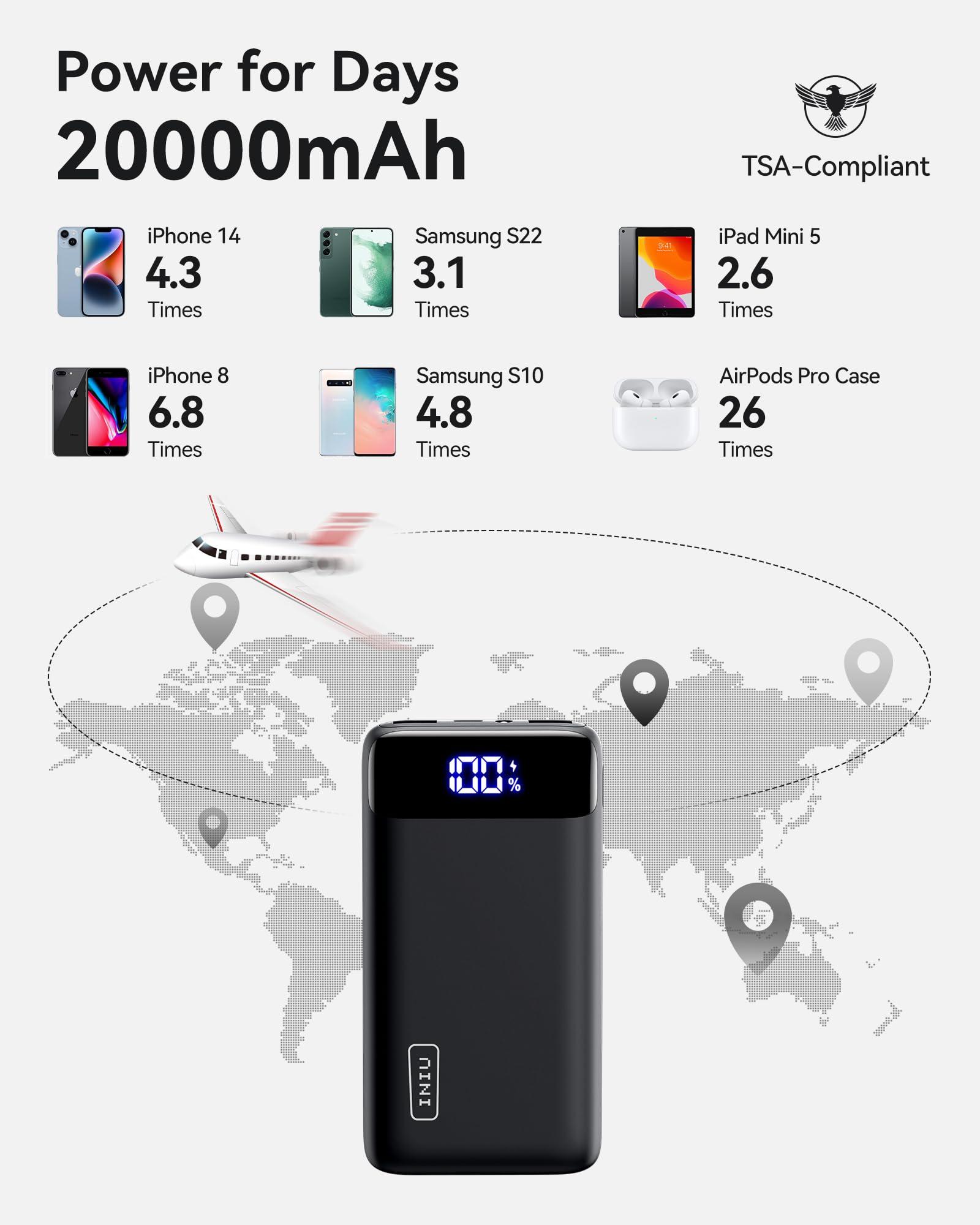 INIU Portable Charger, 22.5W 20000mAh USB C in & Out Power Bank Fast Charging, PD 3.0+QC 4.0 LED Display Phone Battery Pack Compatible with iPhone 16 15 14 13 Pro Samsung S23 Google iPad Tablet, etc - Image 9