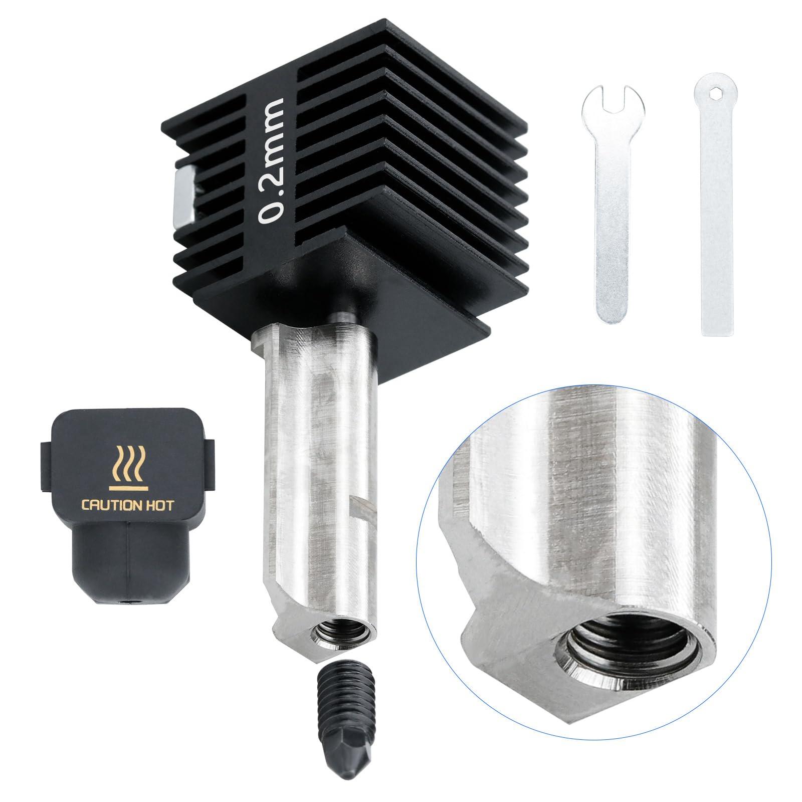 3D Printer Hotend for Bambu Lab A1 Mini 0.2mm a1 Extrusion Head, Removable Hardened Steel 0.2mm Nozzle with High Temperature Resistant Silicone Sleeve