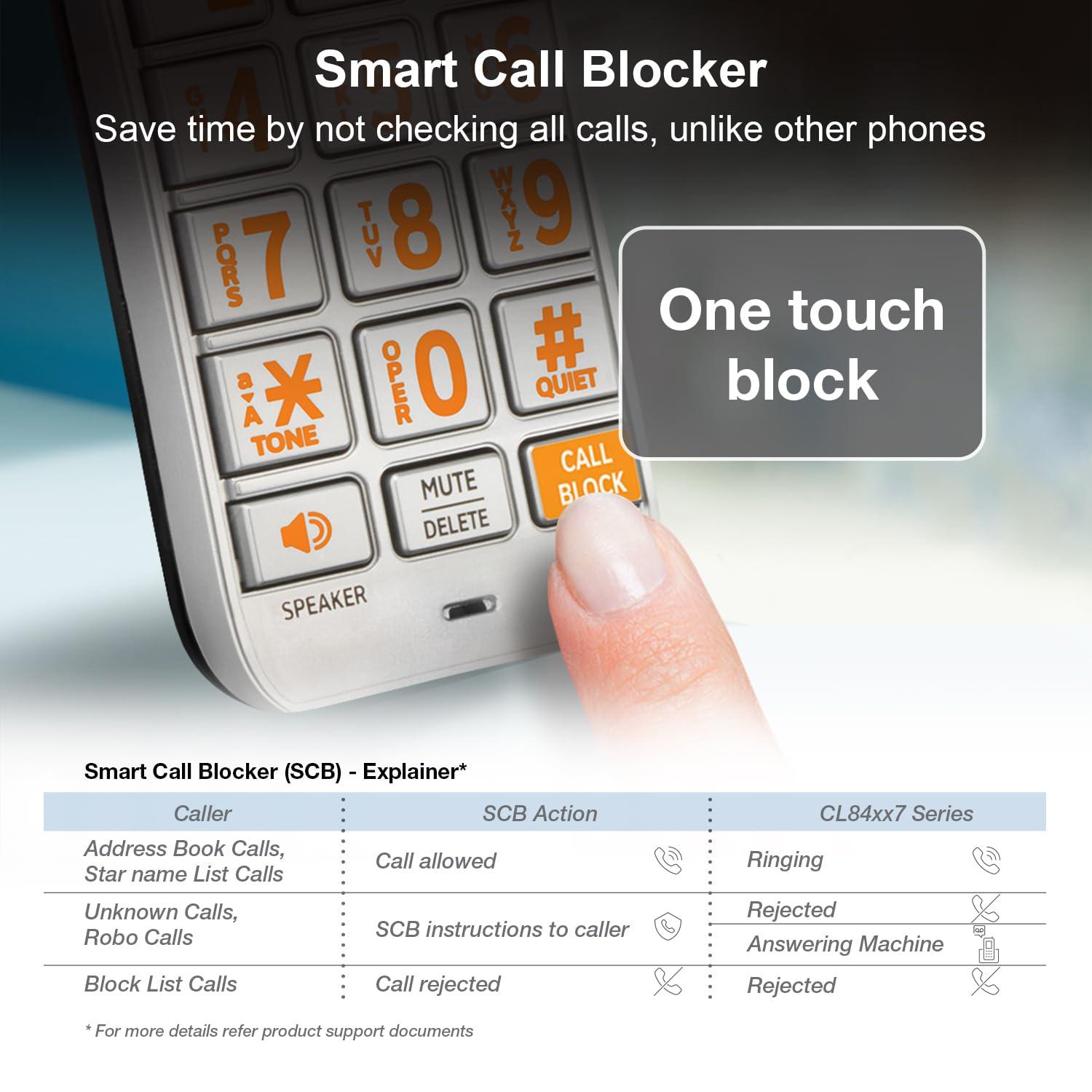 AT&T CL84107 DECT 6.0 Expandable Corded/Cordless Phone with Smart Call Blocker, Black/Silver with 1 Handset - Image 3
