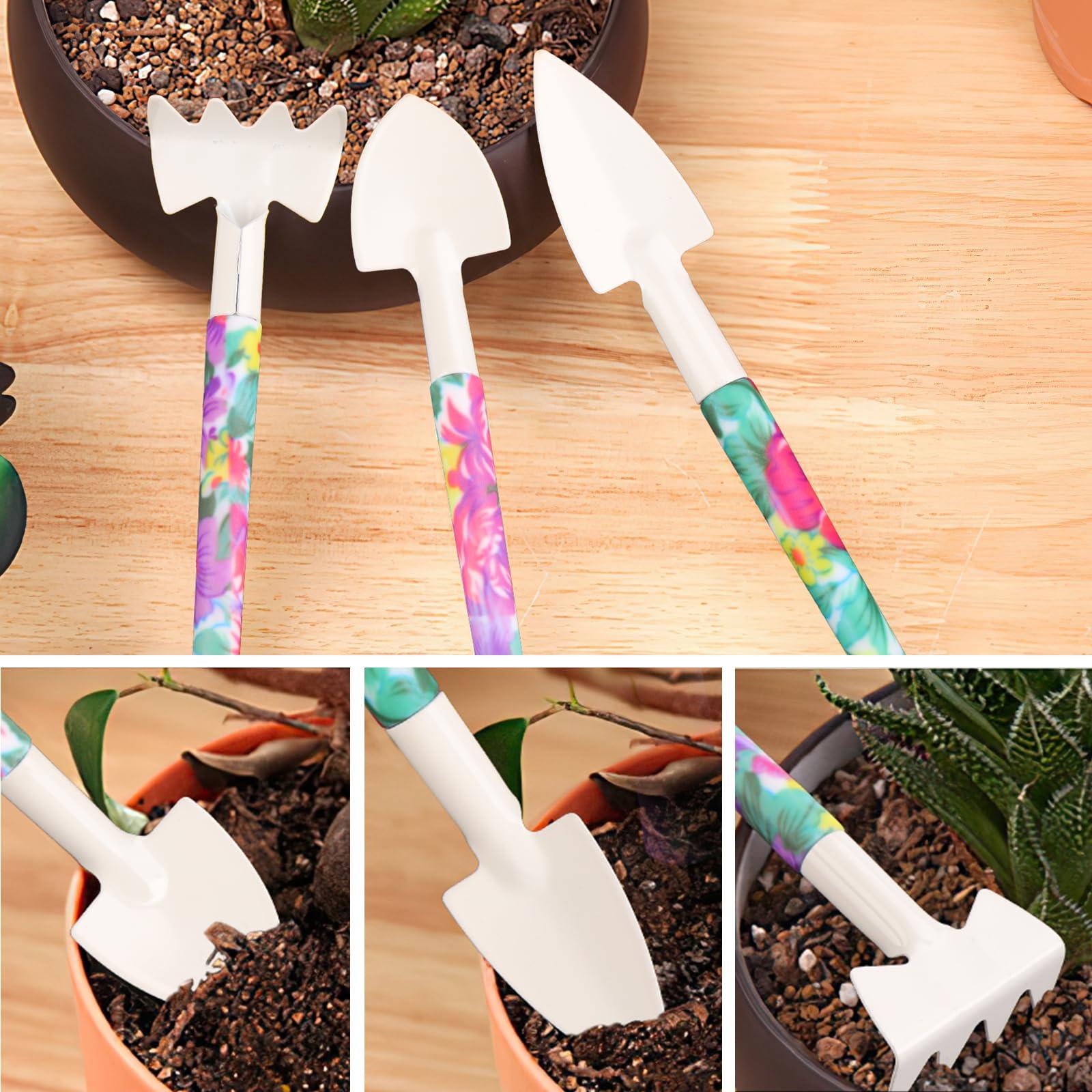 Garden Tools Set, JUMPHIGH 10 Pieces Gardening Tools with Floral Print, Ergonomic Handle Trowel Rake Weeder Pruner Shears Sprayer, Garden Hand Tools with Carrying Case Gardening Gifts for Women Father - Image 6