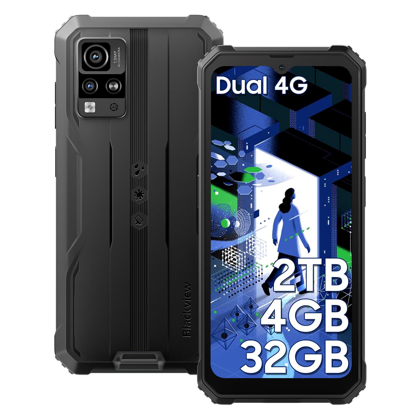 Blackview Phone BV4800, Android 13 4GB+32GB 2TB Expand Rugged Smartphone, 6.56" Incell Screen 5180mAh Rugged Phone, 4G T-Mobile Dual SIM Rugged Smartphone Unlocked, IP69K, 3 Card Slots/Face ID-Black