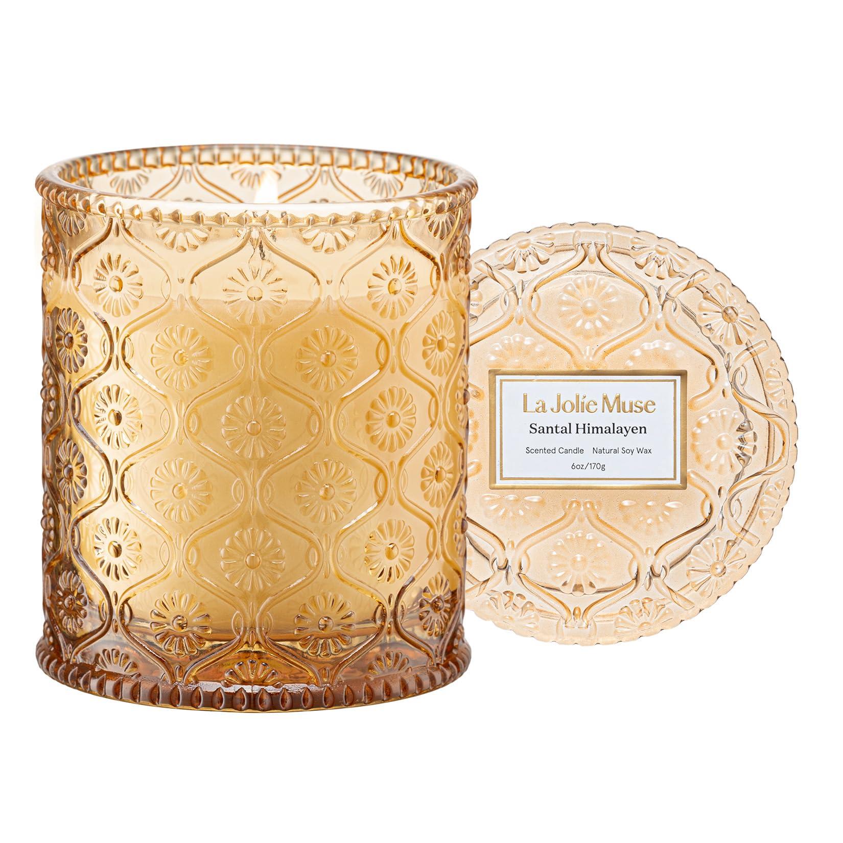LA JOLIE MUSE Sandalwood Scented Candle, Santal Himalayen, for Home, Gift for Women & Men, 6 Oz 40 Hours Burn, Winter Candle
