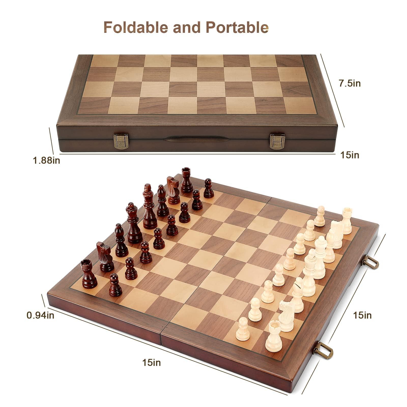 Magnetic Wooden Chess Set for Adults Kids 15'' Chess Board with Handmade Pieces, Folding Portable Travel Unique Chess Sets Game for Tournament Professional Beginner - Image 6