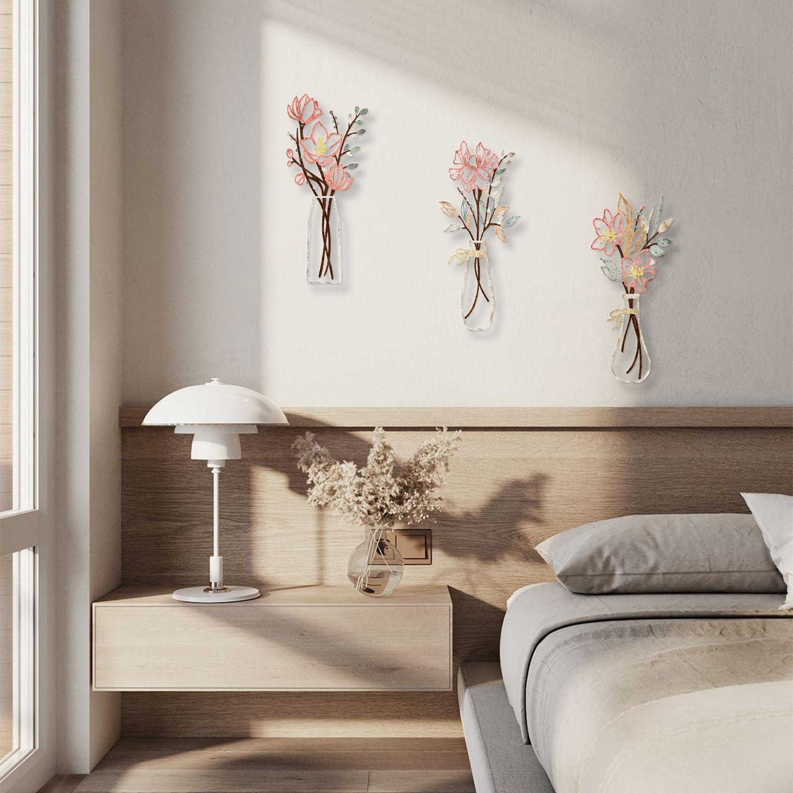 Zzbakress 3 Pcs Metal Flowers Wall Arts Rustic Farmhouse Decor Bathroom Wall Decor Dining Room Wall Decor Minimalist Decor Housewarming Gifts (Multicolored) - Image 5