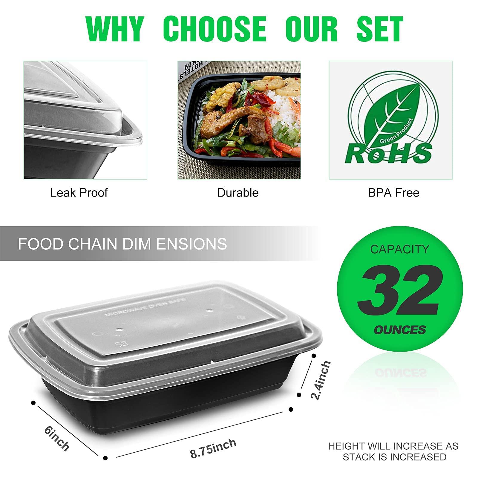 WGCC Meal Prep Containers, 32OZ 50 Pack Extra-thick Food Storage Containers with Lids, Plastic Microwavable Bento Box Reusable Storage Lunch Boxes BPA Free, Stackable, Dishwasher/Freezer Safe - Image 3