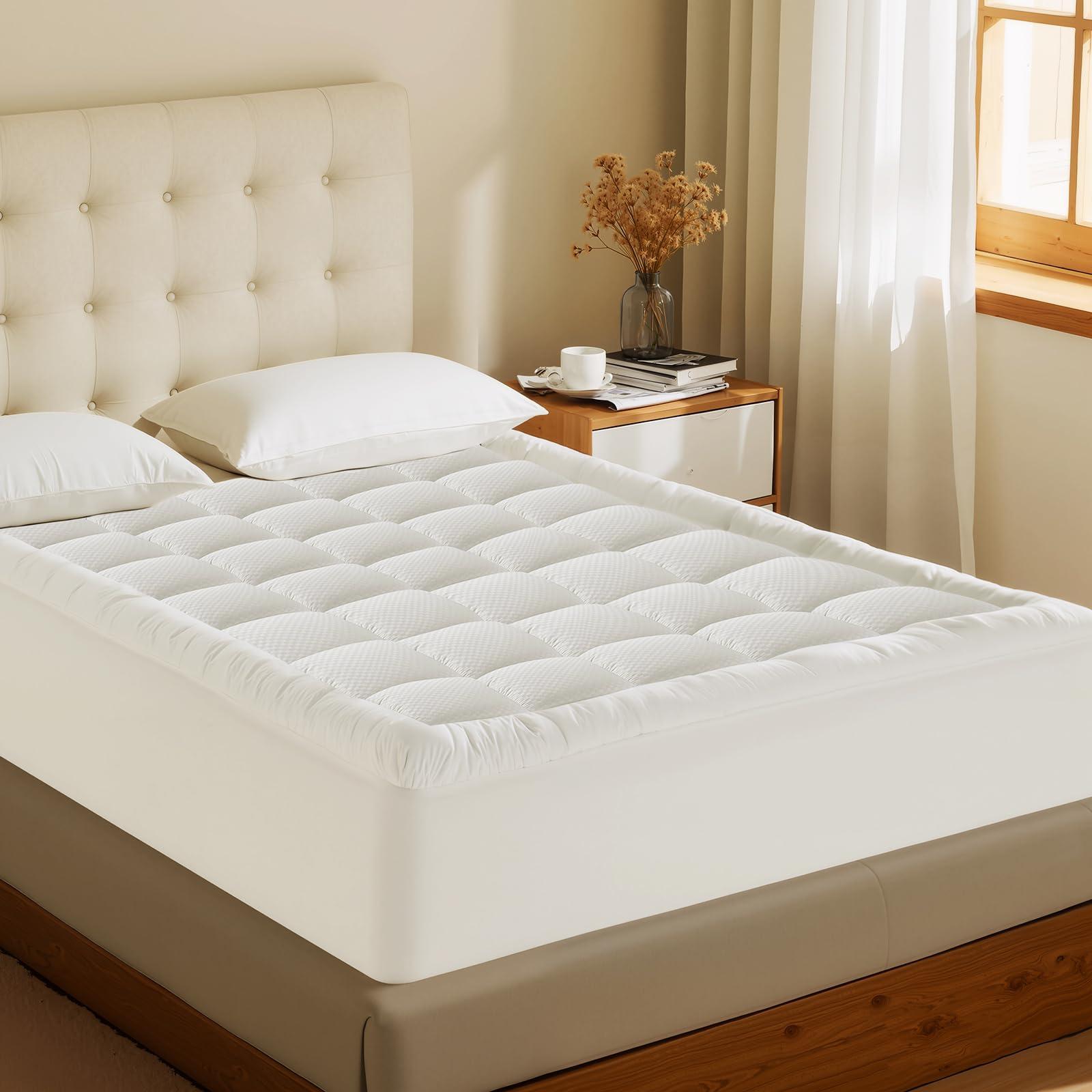 MATBEBY Queen Size Mattress Pad - Cooling Breathable Mattress Topper, Quilted Fitted Mattress Protector, Pillow Top Mattress Cover with 8-21" Deep Pocket, Soft, Machine Washable, White, 60x80 Inches - Image 8