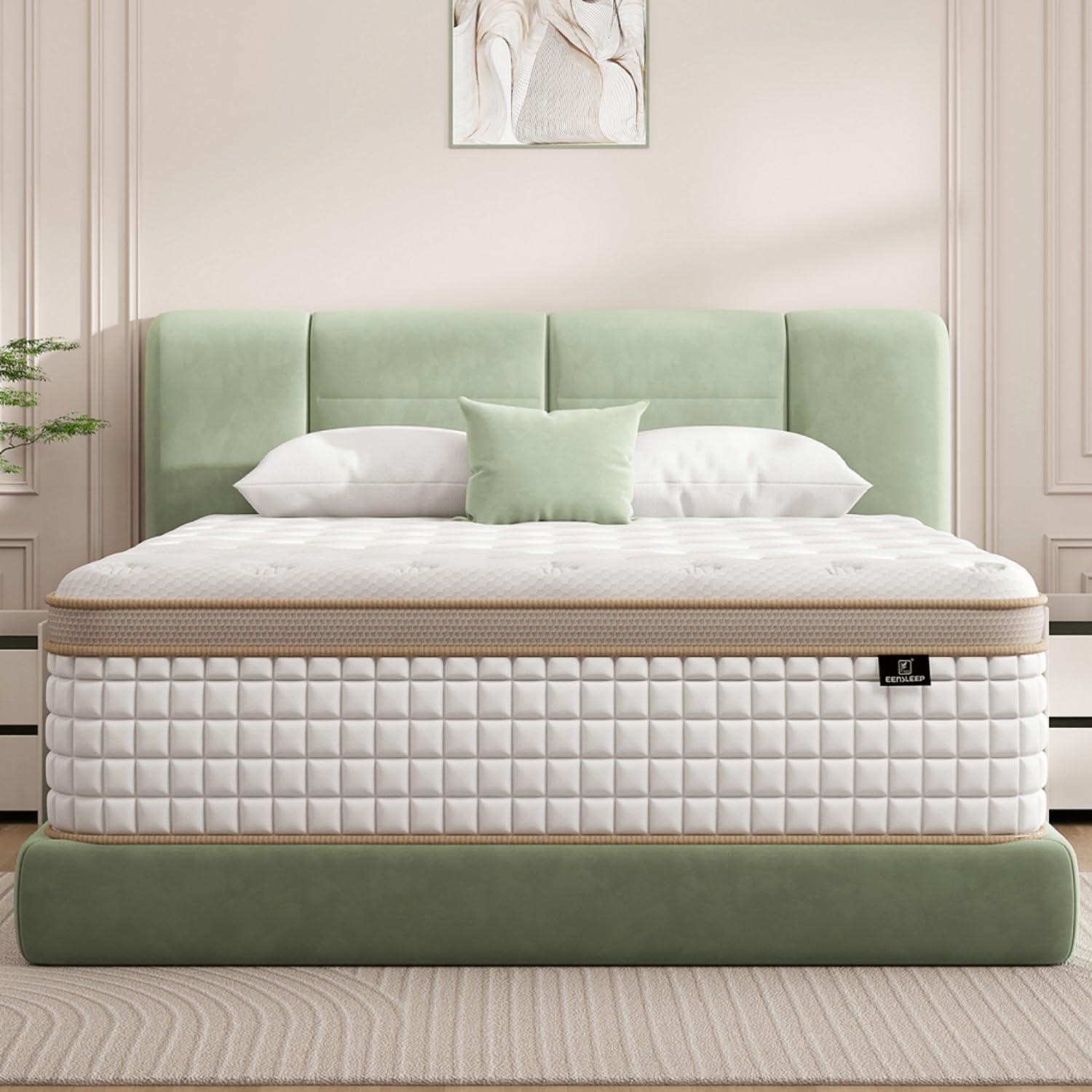 Queen Mattress, 14 Inch Queen Size Hybrid Mattress, Medium Firm, Gel Memory Foam and Independent Pocket Spring for Motion Isolation & Silent Sleep & Pressure Relief, Extra Edge Support