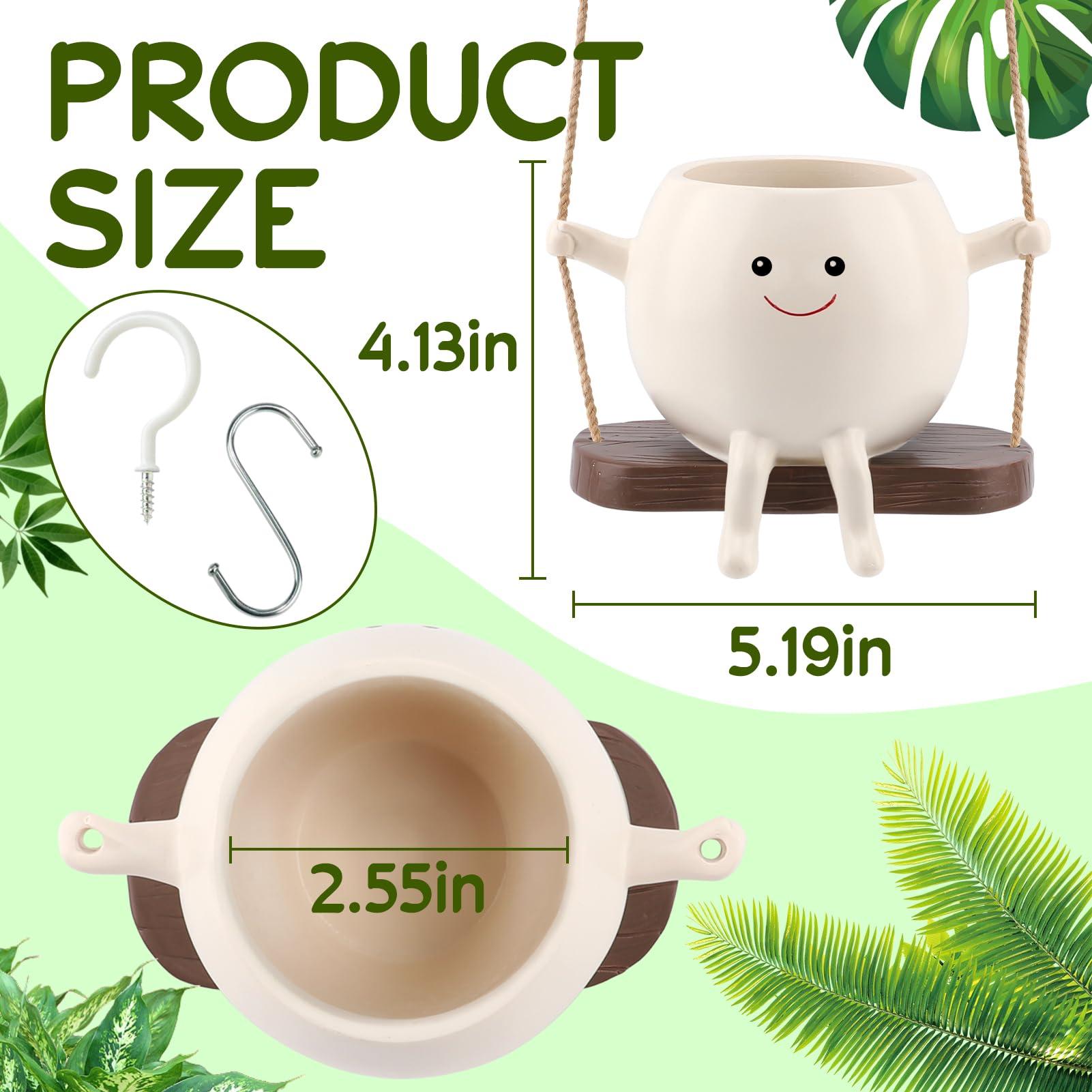 KIUGCO Glossy Swing Smiley Face Planter Pot Head, Small Hanging Planter for Indoor Outdoor Plants, Cute Hanging Flower Pot for String of Pearls Plant Live, Birthday Gifts - Image 2
