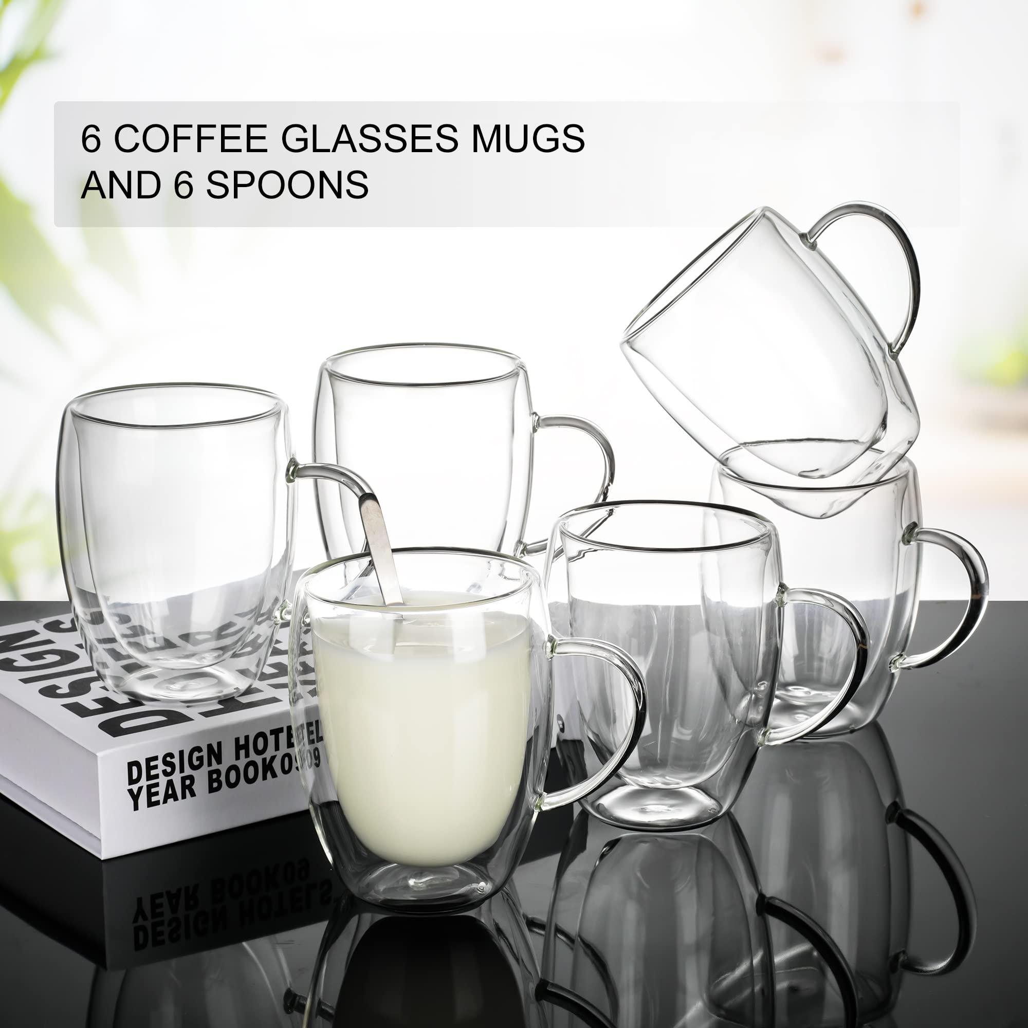 LIBWYS 6 Pack Double Walled Coffee Cups Glasses Mugs, 12oz Espresso Cappuccino Latte Tea Cups with Handle, Heat Resistant Borosilicate Clear Glasses 350ml - Image 5
