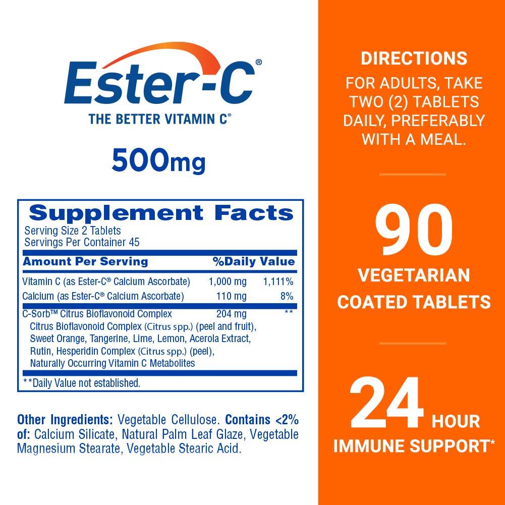 Ester-C 500 mg 24 Hour Vitamin C Tablets for Immune Support, Vitamin C Supplement, 90 Count - Image 2