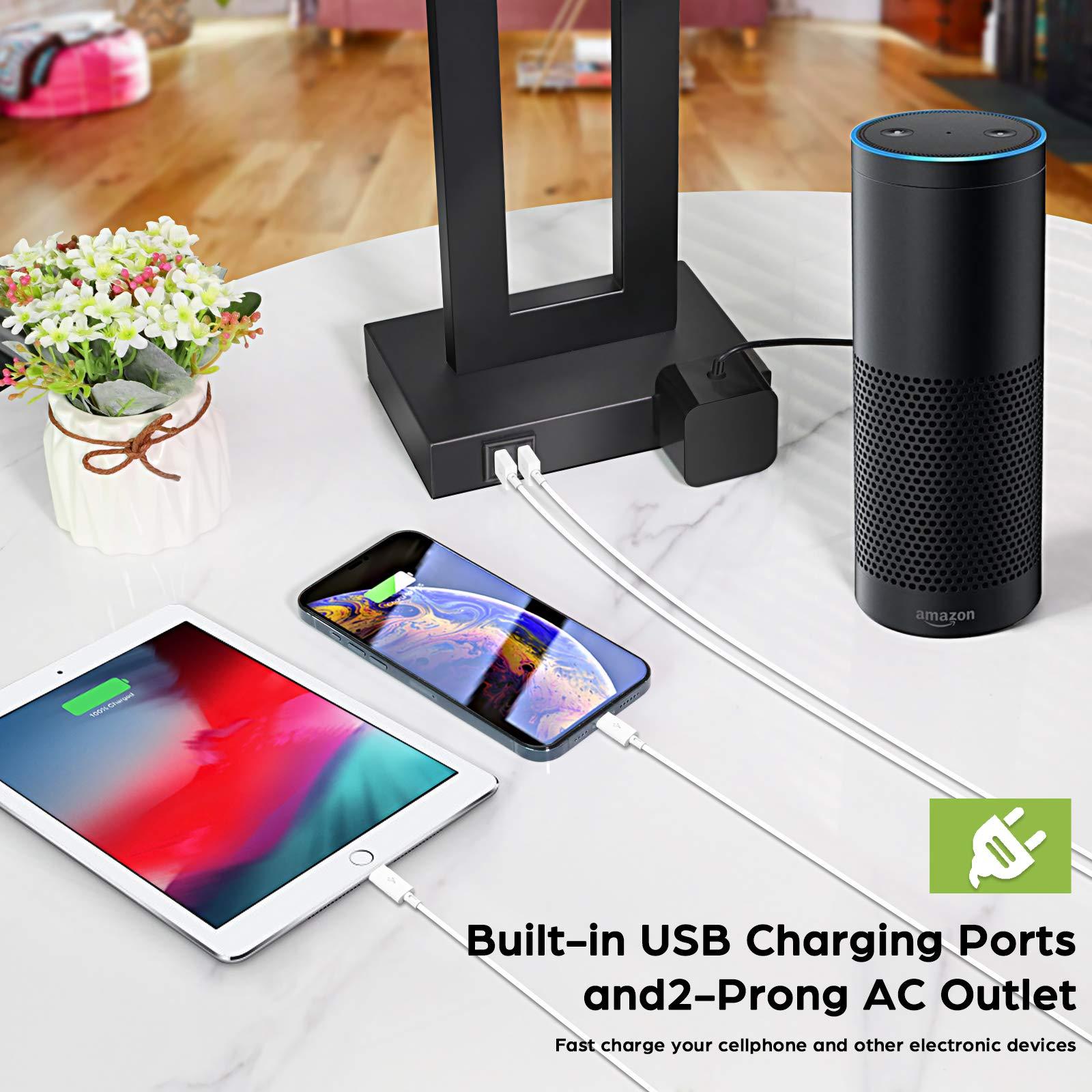 Set of 2 Touch Control Table Lamp with 2 USB Ports, 3-Way Dimmable Modern Nightstand Lamp Sets Bedside Touch Desk Lamp with Fabric Cream Shade For Bedroom Table Living Room Reading, Included Bulbs - Image 3