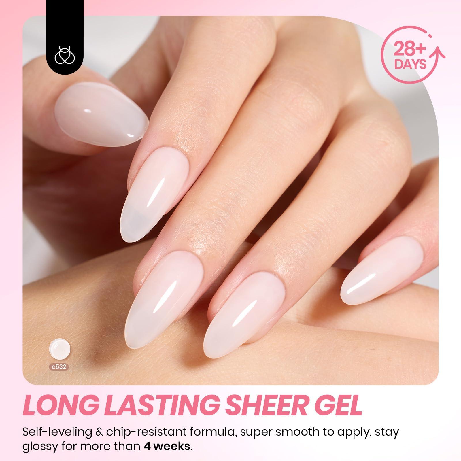 Beetles Jelly Gel Nail Polish Set, 6 Colors Milky White Nude Pink Sheer Gel Nail Kit Transparent Effect Summer Gel Soak Off UV Ballet Dress DIY Manicure French Nail Art Gifts for Women - Image 4
