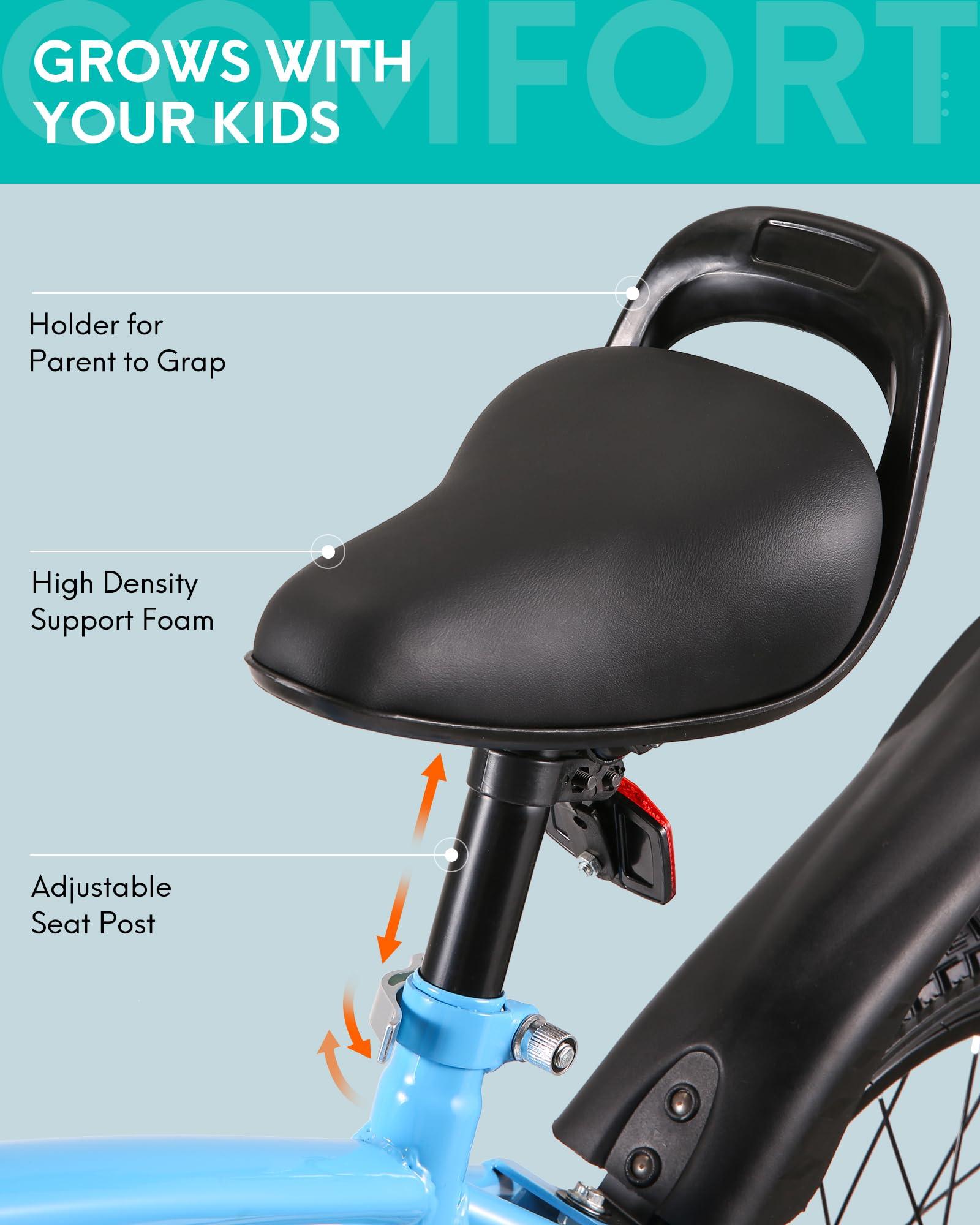 BODIOO Kids Bike for Boys Girls 16 Inches Kid Bicycle with Kickstand Training Wheels Sturdy Frame Adjustable Seat Handbrake and Coaster Brake Bell for Rider Height 41 to 46 Inch - Image 5