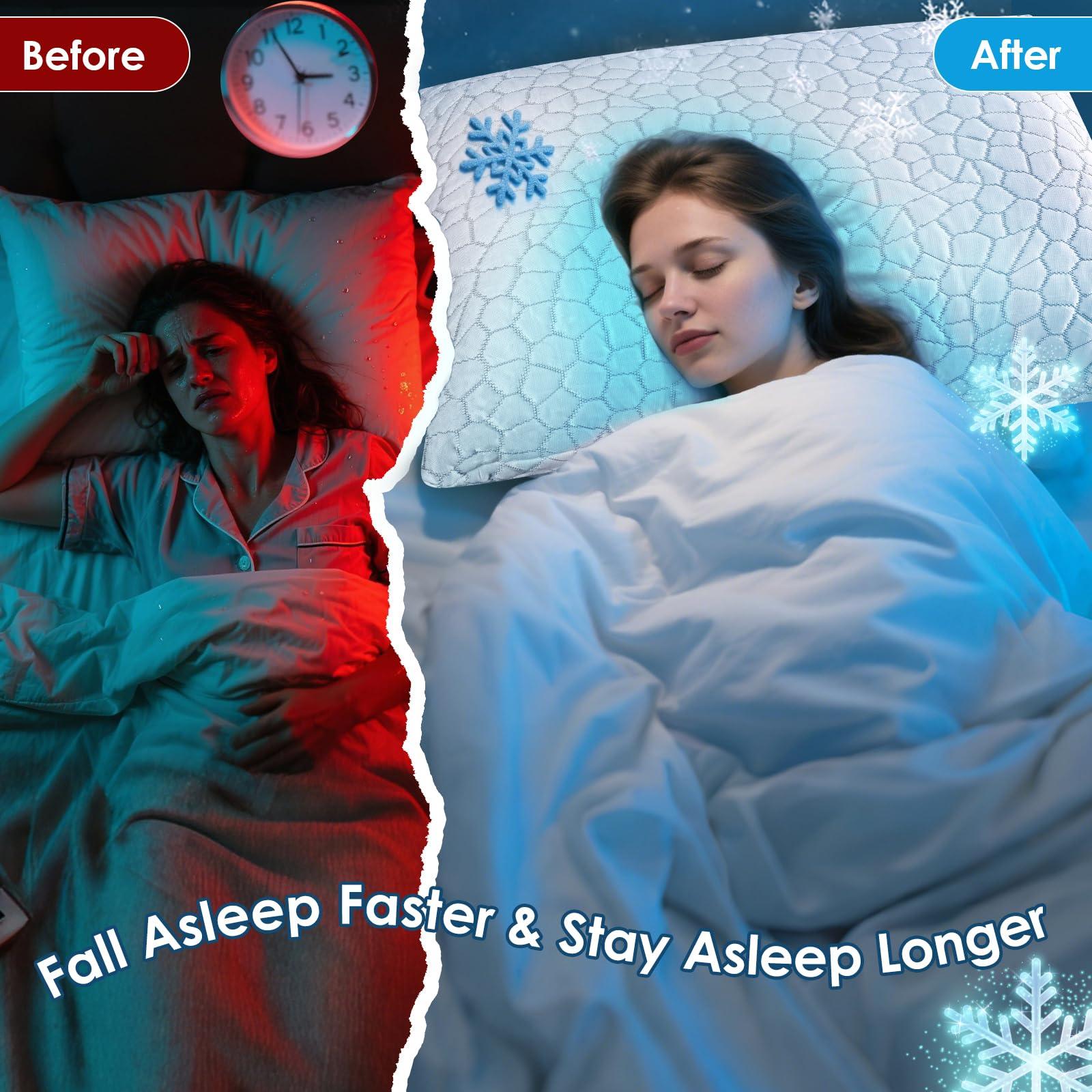 Cooling Pillows Queen Size Set of 2 Shredded Memory Foam Pillows for Side Back Stomach Sleepers, Two-Sided Cool Adjustable Firm or Soft Bed Pillow Luxury Gel Neck Pillow for Neck Shoulder Pain Relie - Image 5