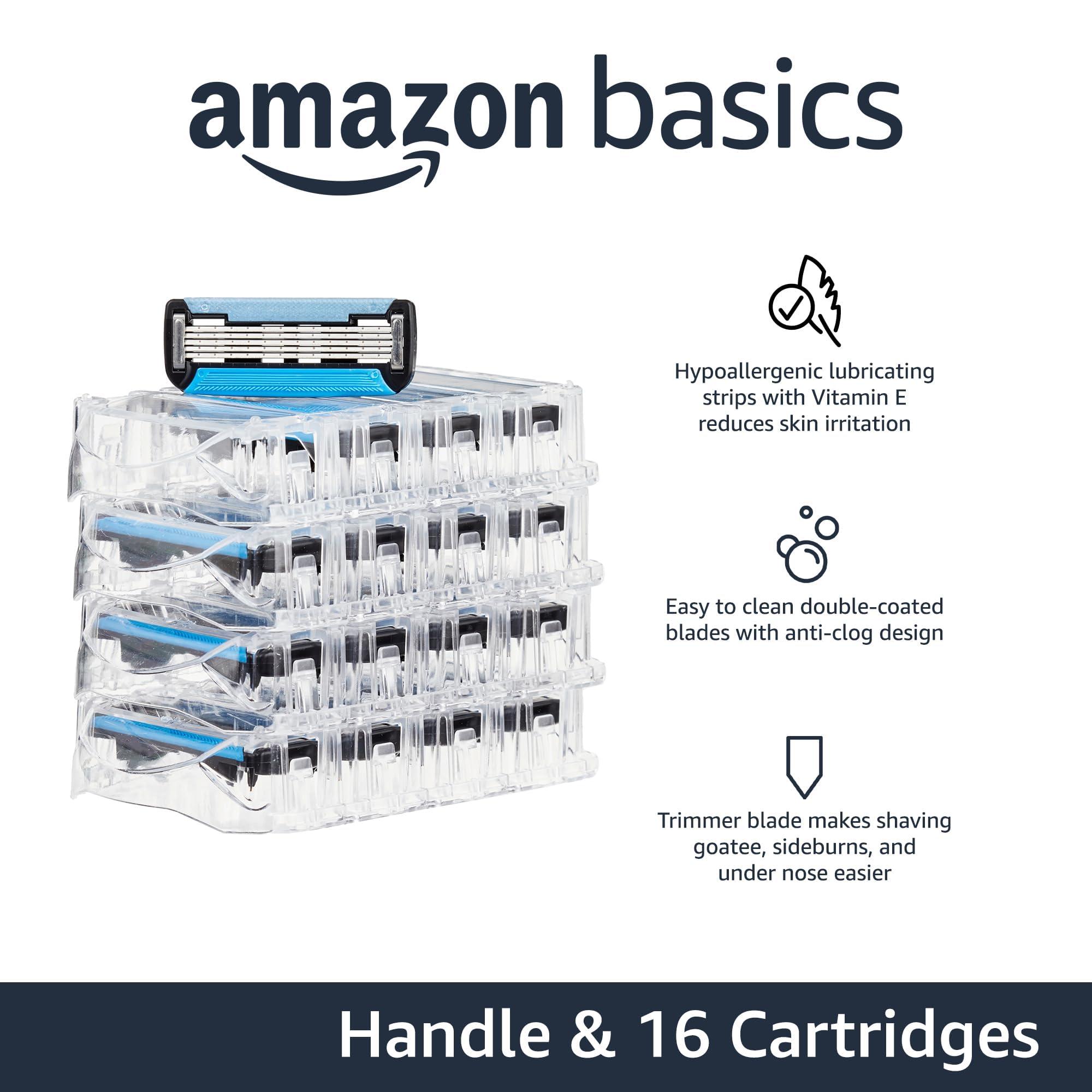 Amazon Basics 5-Blade MotionSphere Men's Razor with Dual Lubrication and Precision Trimmer, 17 Piece Set, 1 Handle & 16 Cartridges, Black - Image 2