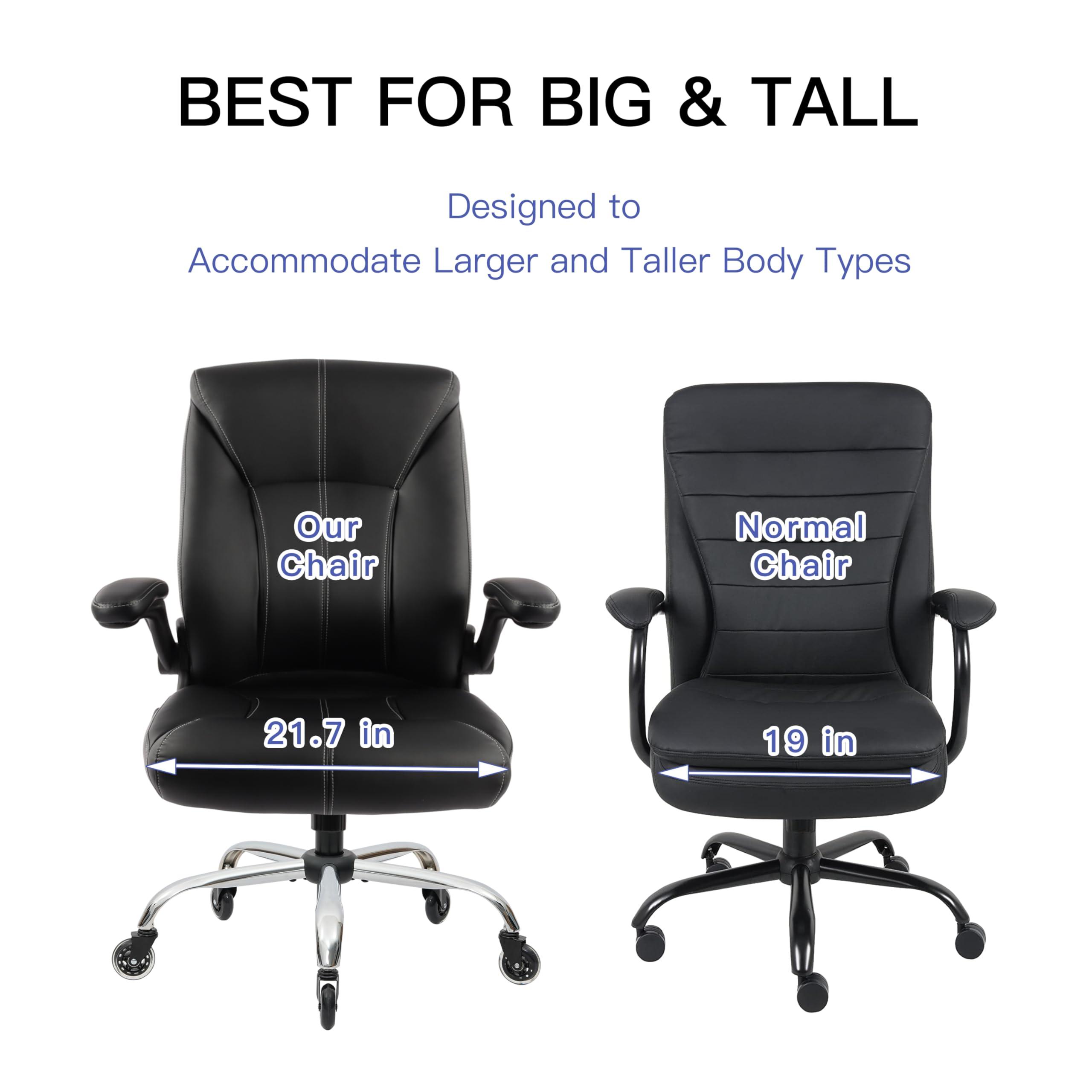 Big and Tall Office Chair 400lbs, Ergonomic High Back Executive Computer Chair for Heavy People, Heavy Duty Desk Chair with Adjustable Flip-up Armrests, Quiet Rubber Wheels&Lumbar Support, PU Leather - Image 9