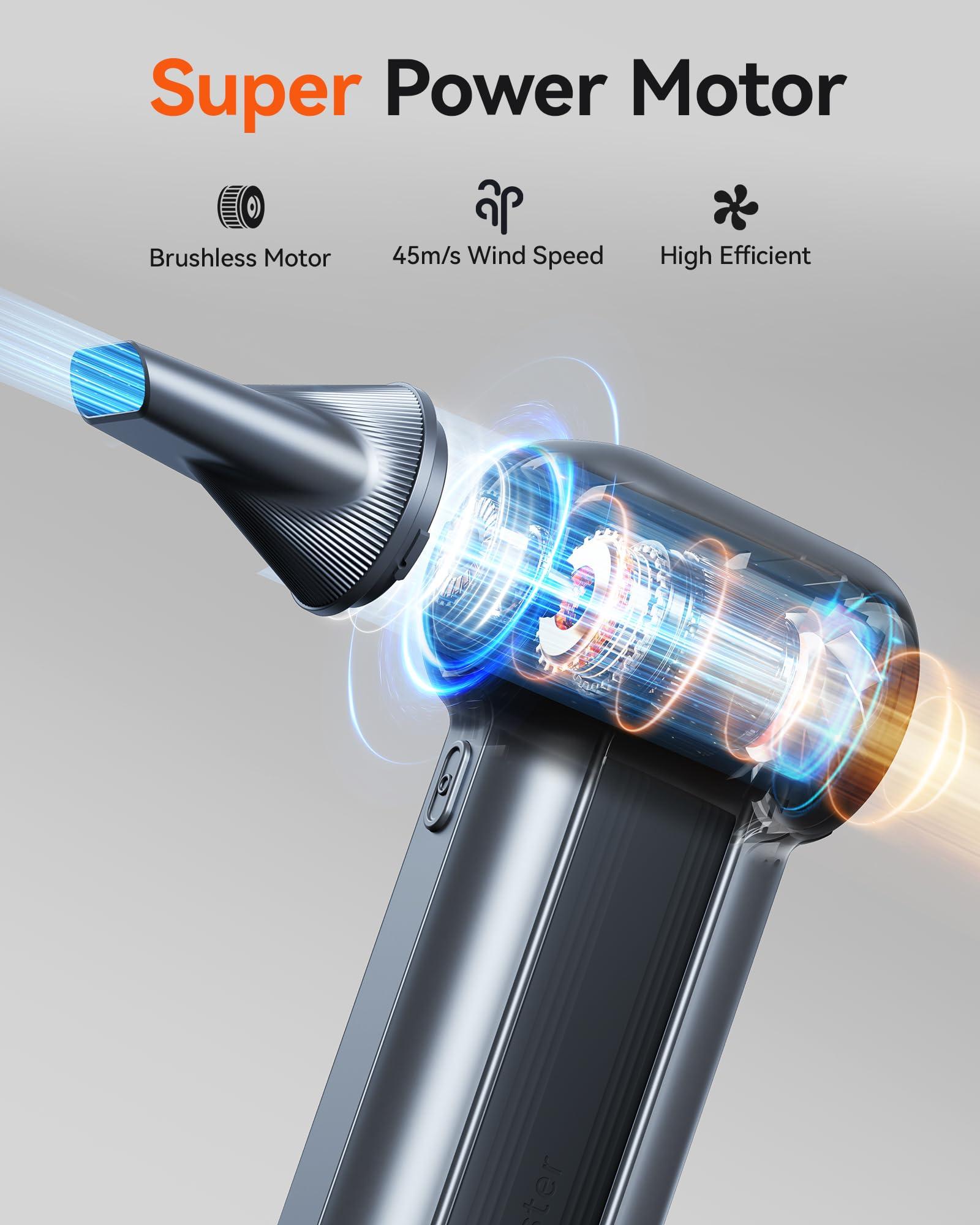 WOLFBOX MF100 Electric Air Duster-150000RPM Super Power Cordless Air Duster, Rechargeable Brushless Motor Durable Blower, 3-Gear Adjustable Dust Blower for Computer, Keyboard, Outdoor, House and Car - Image 2