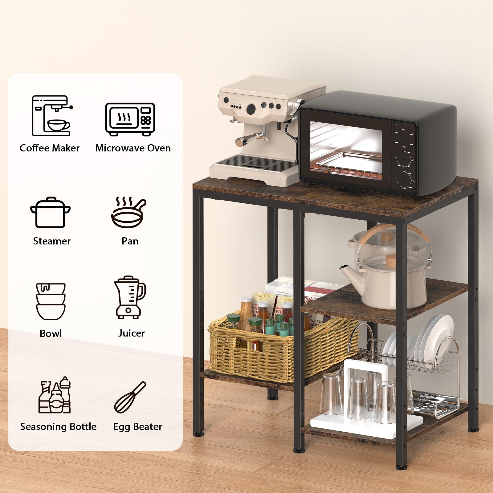 OGEMXU Kitchen Microwave Stand,4-Tier Adjustable Bakers Rack,Multi-Purpose Kitchen Storage Cart for Coffee Station,Space-Saving Metal Appliance Shelf for Living Room,Rustic Brown - Image 5