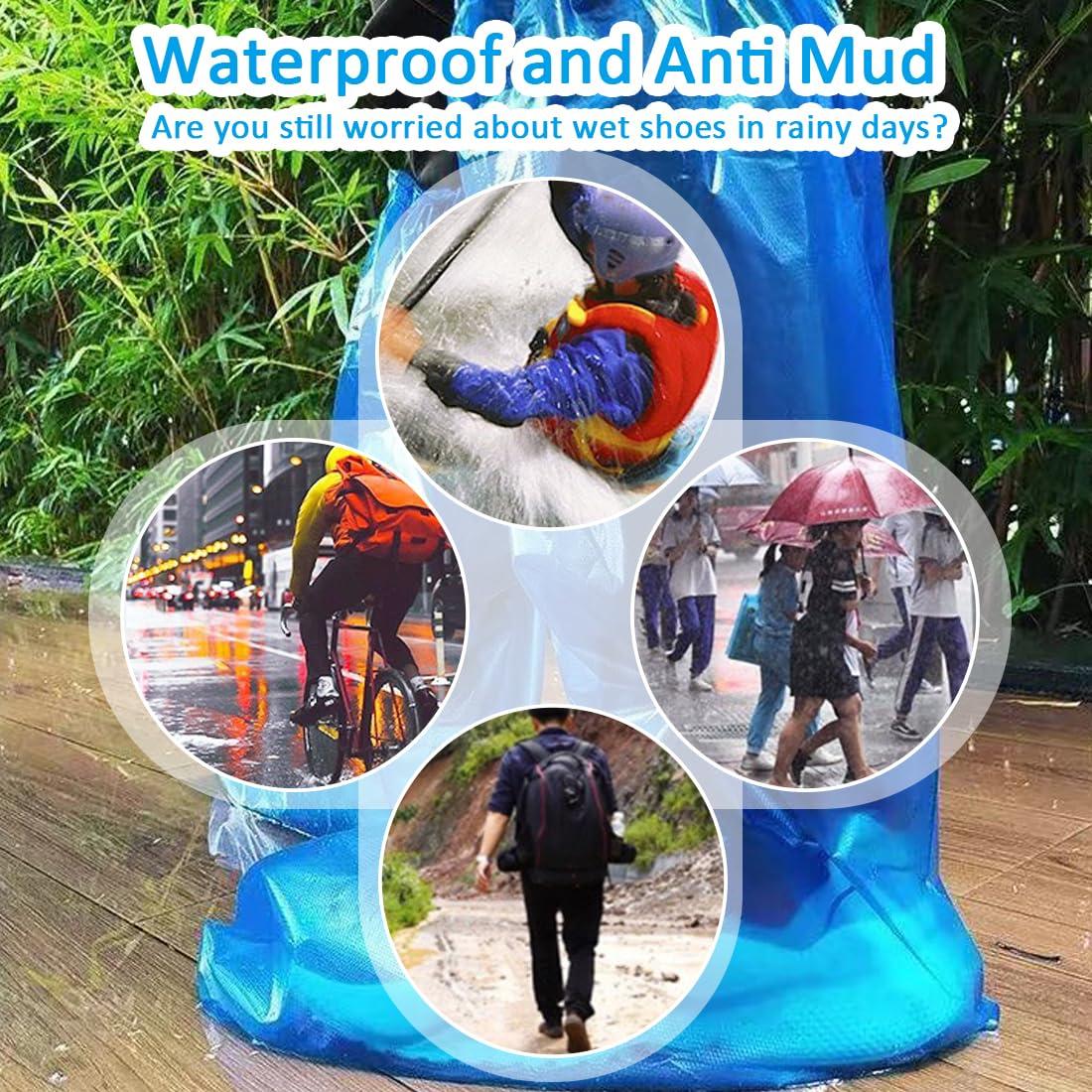 Disposable Shoe Covers Blue Rain Shoes and Boots Cover Plastic Long Shoe Cover Clear Waterproof Anti-Slip Overshoe for Women Men Water Boots Cover Rainy Day Use Cover (10 Pack(5 Pairs)) - Image 3