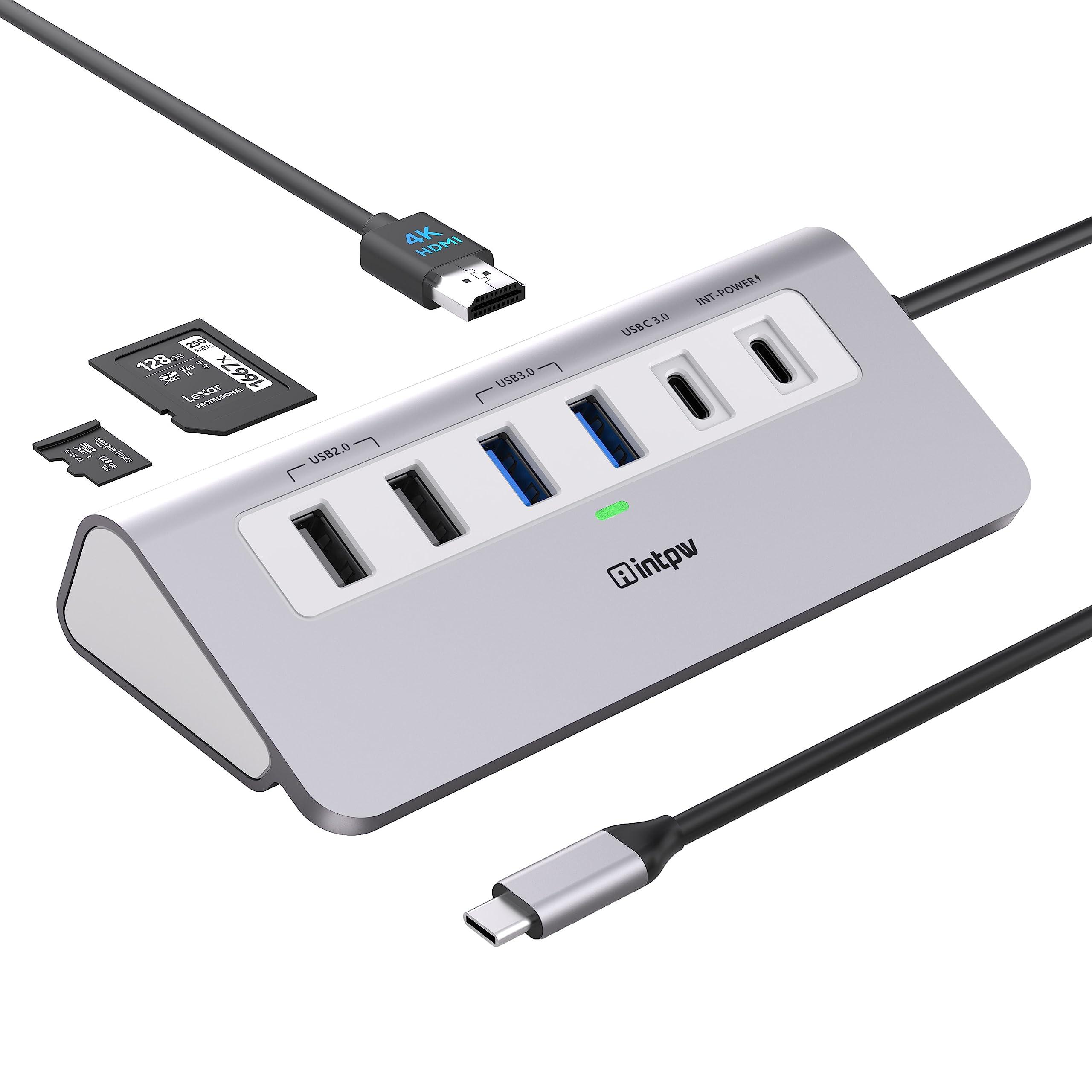 USB C Hub, INTPW 9-in-1 USB C Hub Multiport Adapter with 4K HDMI, PD 100W, Type-C and 2 USB A 3.0 5Gbps, 2 USB A 2.0, SD/TF Card Reader, Aluminum USB Hub for Laptop, iPhone 16/15 Series, MacBook, iPad