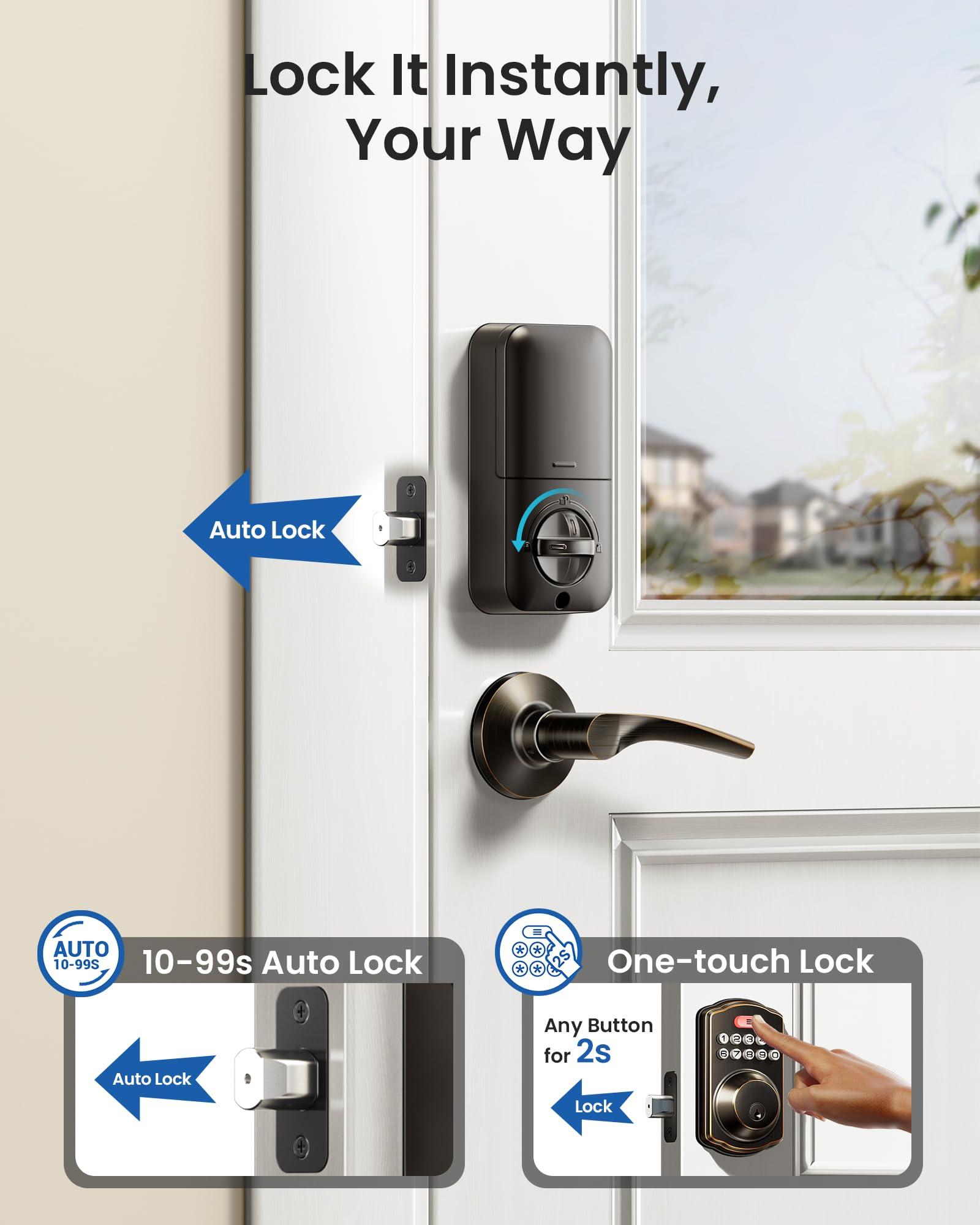 Veise Keyless Entry Door Lock with 2 Lever Handles - Electronic Keypad Deadbolt, Easy Installation Digital Smart Front Door Lock Set, Oil Rubbed Bronze - Image 5