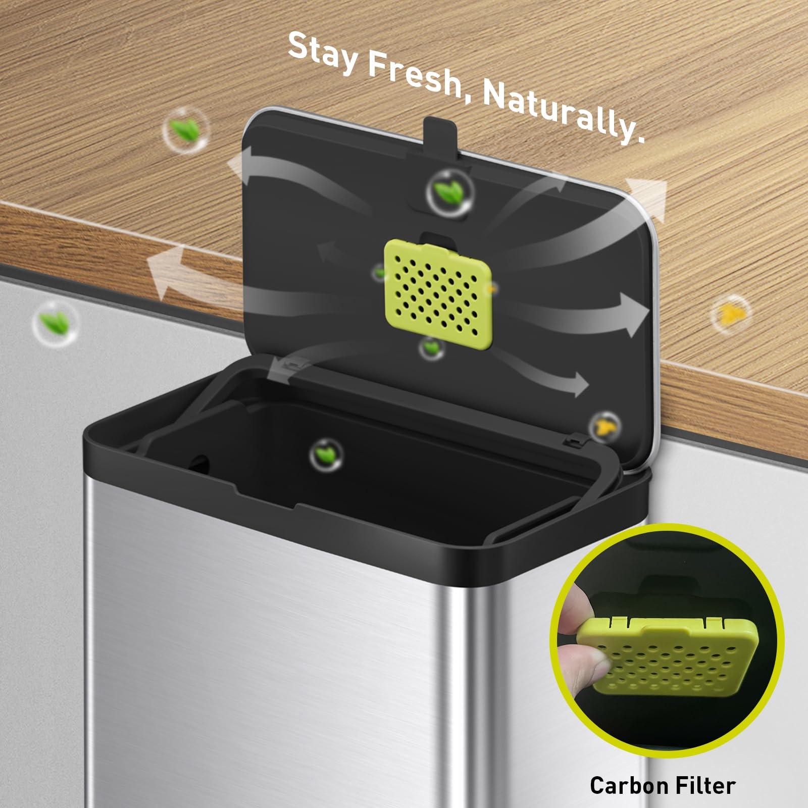 EKO Kitchen Compost Bin, 7L / 1.85 Gal Stainless Steel with Removable Inner Bucket and Deodorizer Compartment, 2-in-1 Countertop Compost Bin with Lid, Food Waste Caddy for Kitchen (MMT & Black Finish) - Image 3