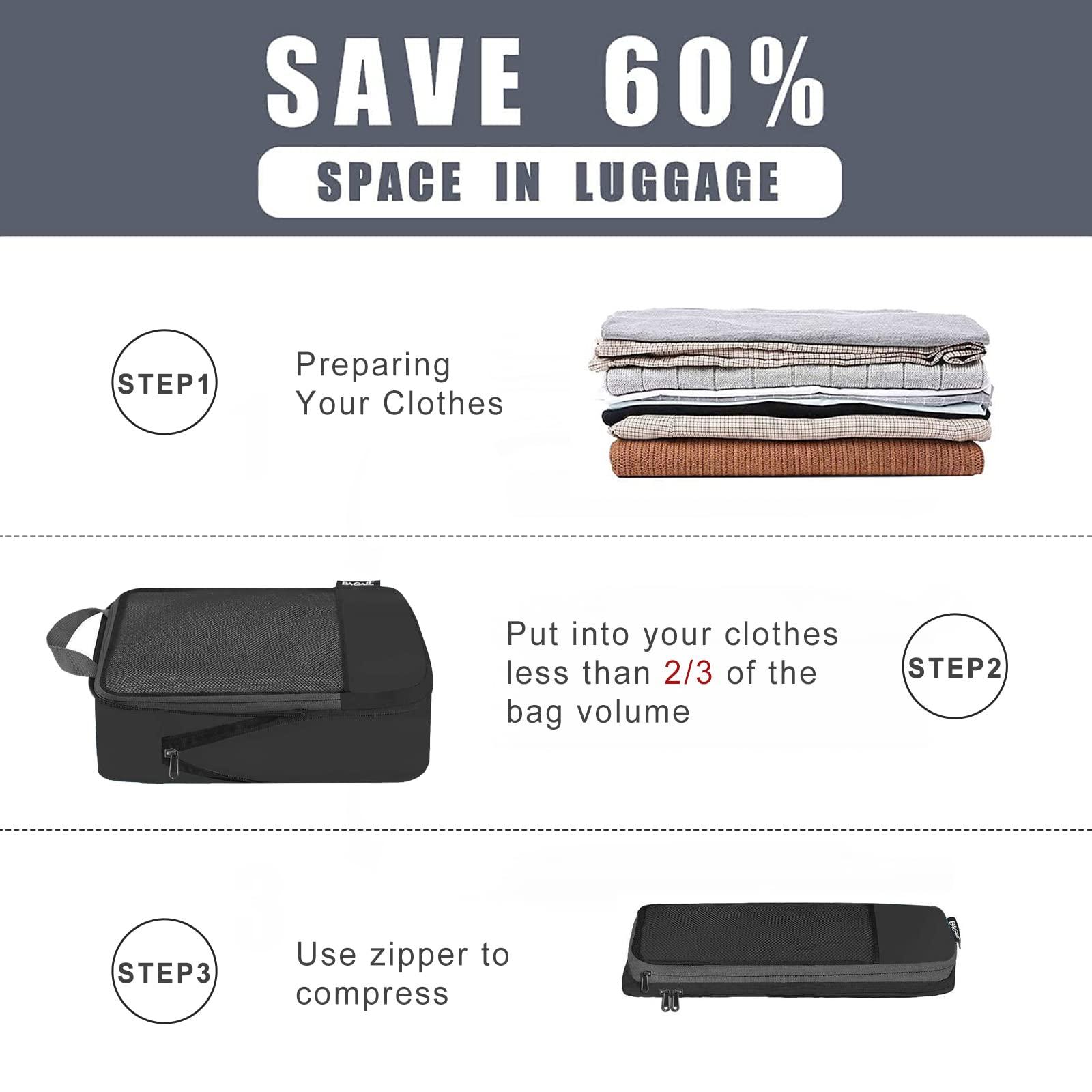 BAGAIL 4 Set/6 Set/8 Set Compression Packing Cubes Travel Accessories Expandable Packing Organizers (Half Mesh, 6-Black) - Image 4