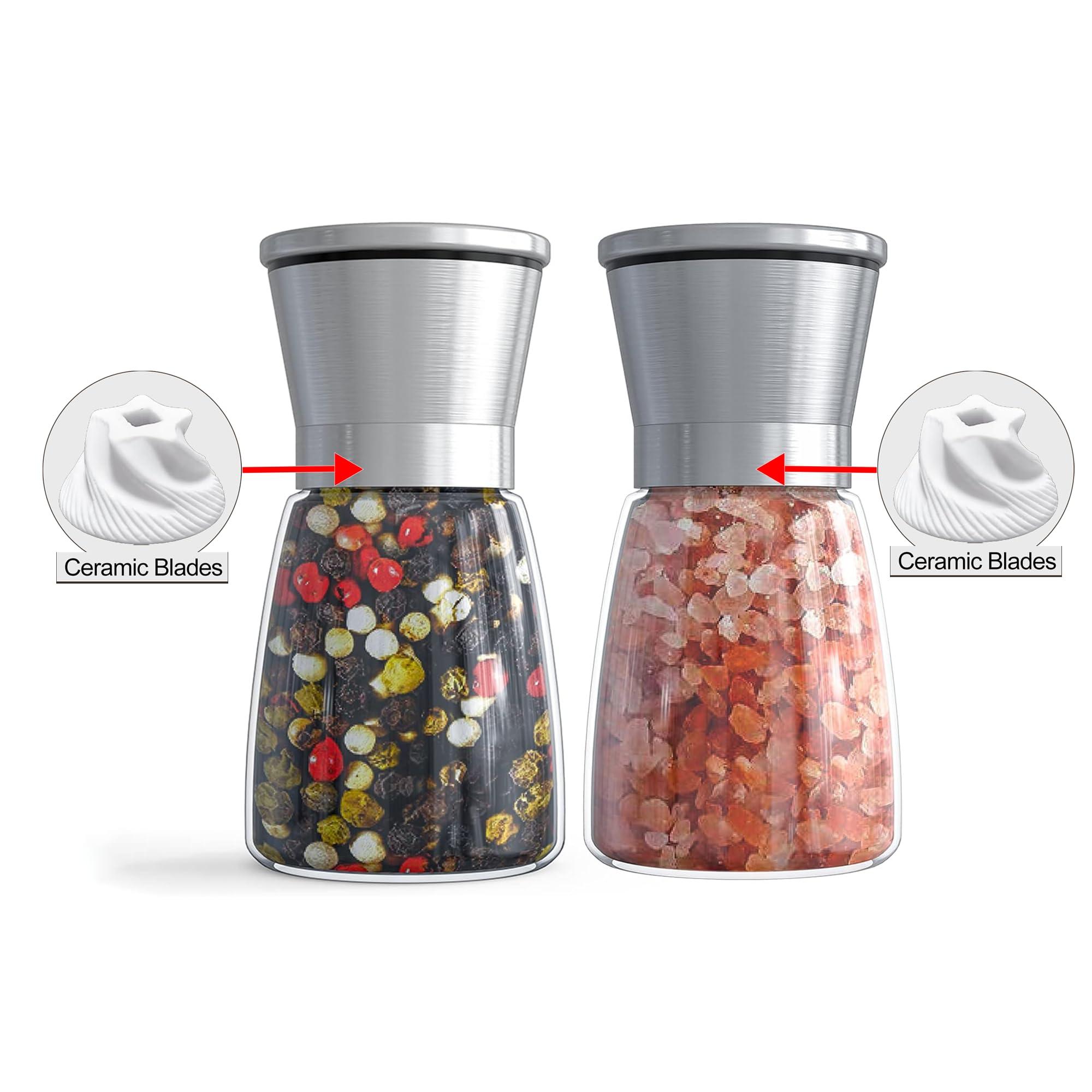 Ebaco Salt and Pepper Grinder Set - Refillable Grinder Adjustable Coarseness of Pepper Salt Spice Stainless Steel Mills Glass 6oz（2 Pack） - Image 3