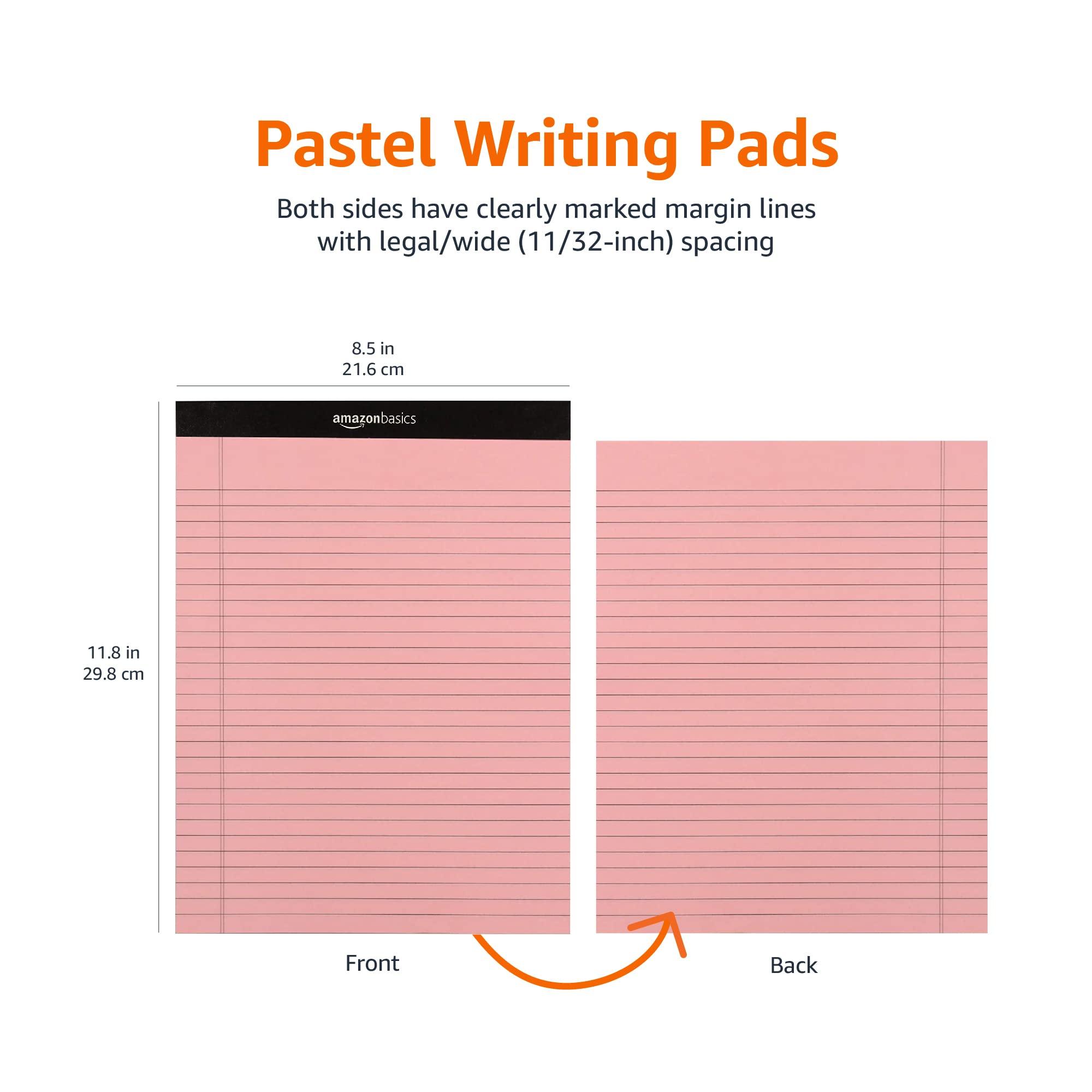 Amazon Basics Wide Ruled 8.5 x 11.75-Inch 50 Sheet Perforated Lined Writing Note Pads, Pack of 6, 300 Count, Multicolor - Image 3