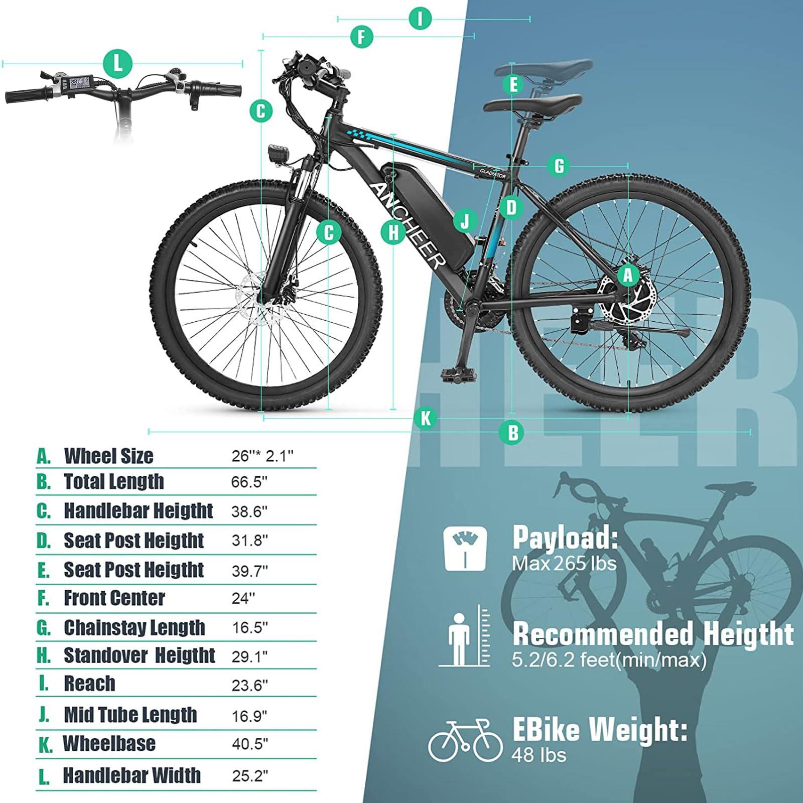ANCHEER Electric Bike for Adults, Peak 750W Ebike, 3H Fast Charge, 55 Miles, 22MPH Electric Bicycle, 48V 499Wh Battery, 26" Gladiator Electric Mountain Bike, 21Speed, UL 2849 Certified - Image 9