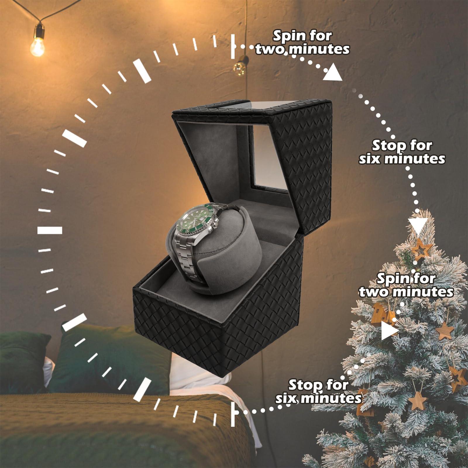 VIIFF Watch Winder for Automatic Watches – Silent Adjustable Rotation, Premium PU Leather Automatic Watch Winder, Soft Interior, Ideal Gift Option, Luxurious Display Case for Automatic Watches - Image 7