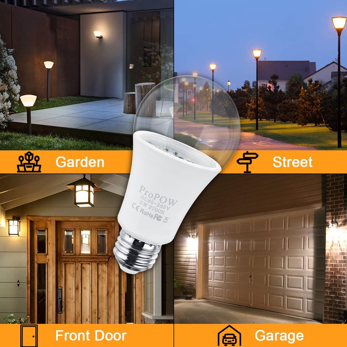 ProPOW 25 Watt Dusk to Dawn Light Bulbs, A19 3W Clear Cover E26 LED Bulbs Automatic on/Off Indoor/Outdoor Lighting for Porch,Garage,Driveway,Yard,Hallway,Patio(300 Lumen,Soft White,2-Pack) - Image 7