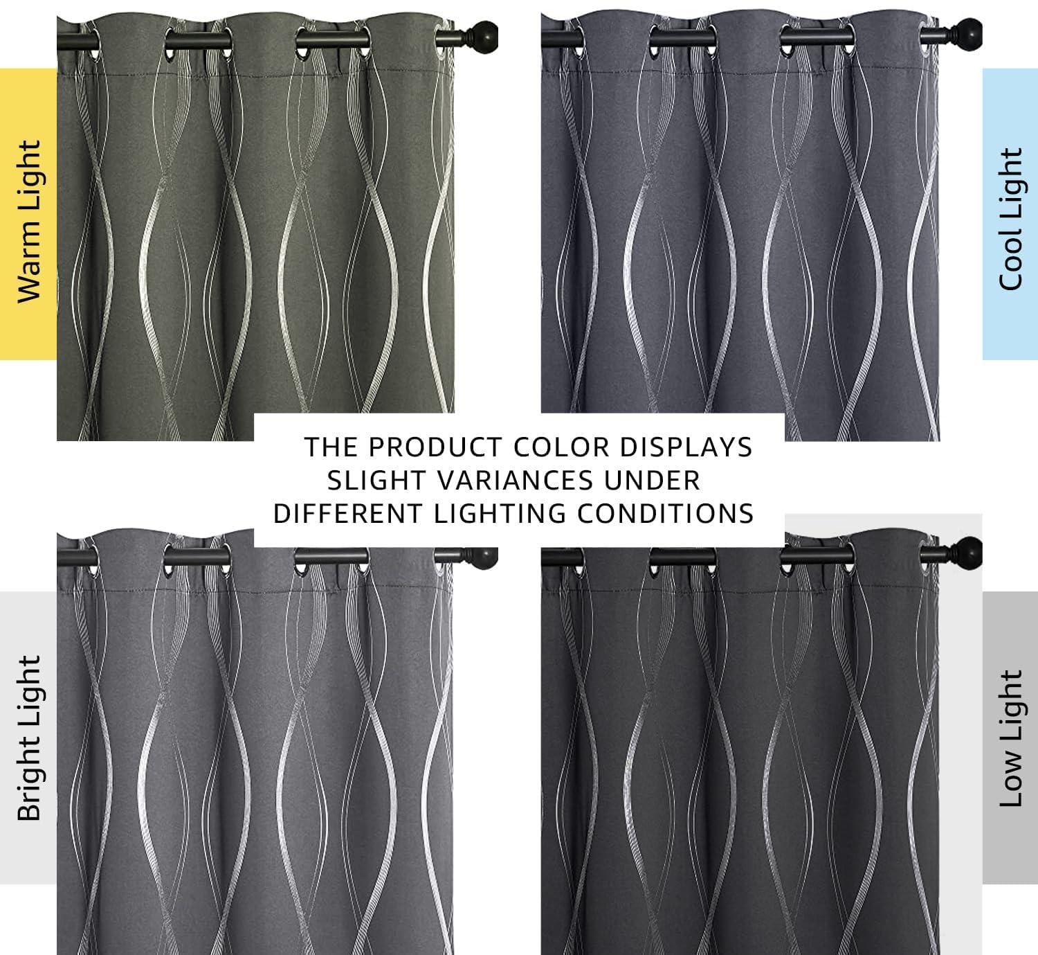 NICETOWN Grey Blackout Curtains for Bedroom/Living Room 84 inch Length 2 Panels Set, Noise Reducing Thermal Insulated Wave Line Foil Print Drapes for Patio Sliding Glass Door (52 x 84) - Image 3
