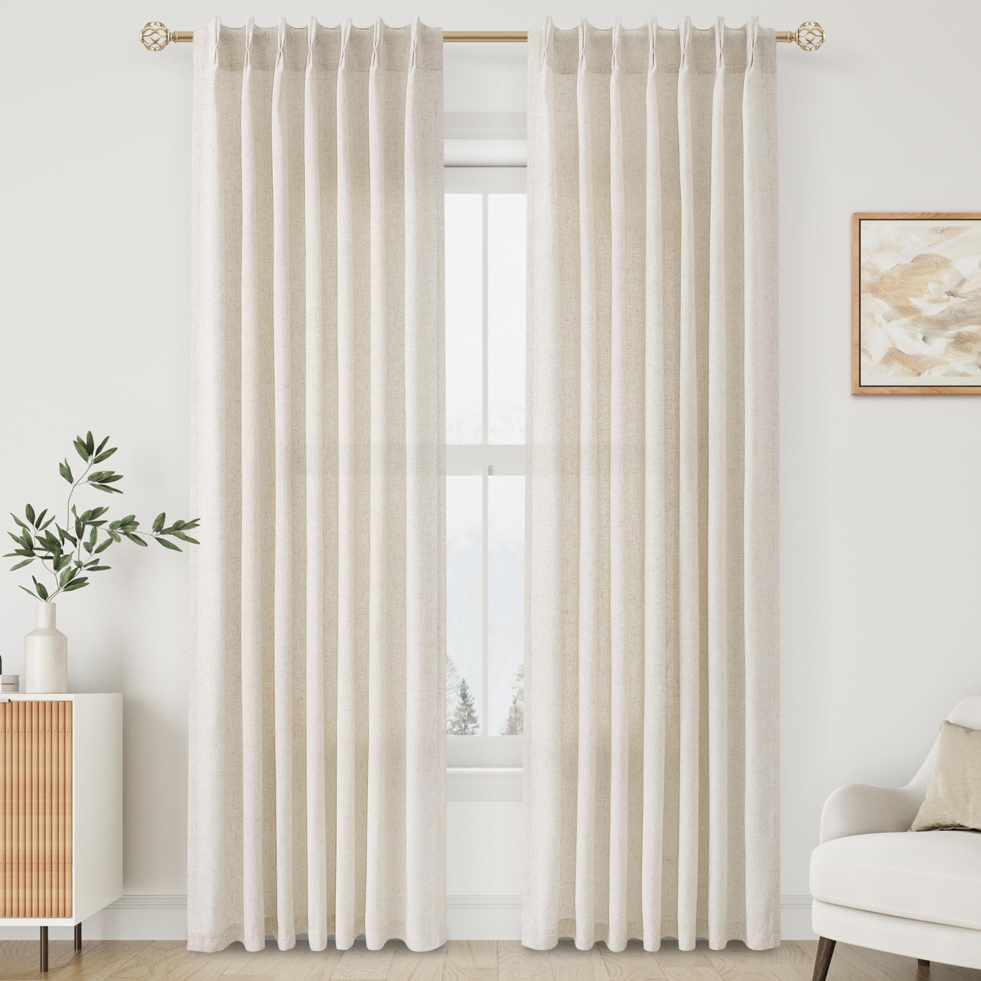 Aersas Natural Pinch Pleated Linen Curtains 84 Inch Length 2 Panels for Living Room Bedroom Cream Semi Sheer Window Curtain Boho Neutral Back Tab Pinch Pleat Drape with Hooks 84 Inches Long - Image 8