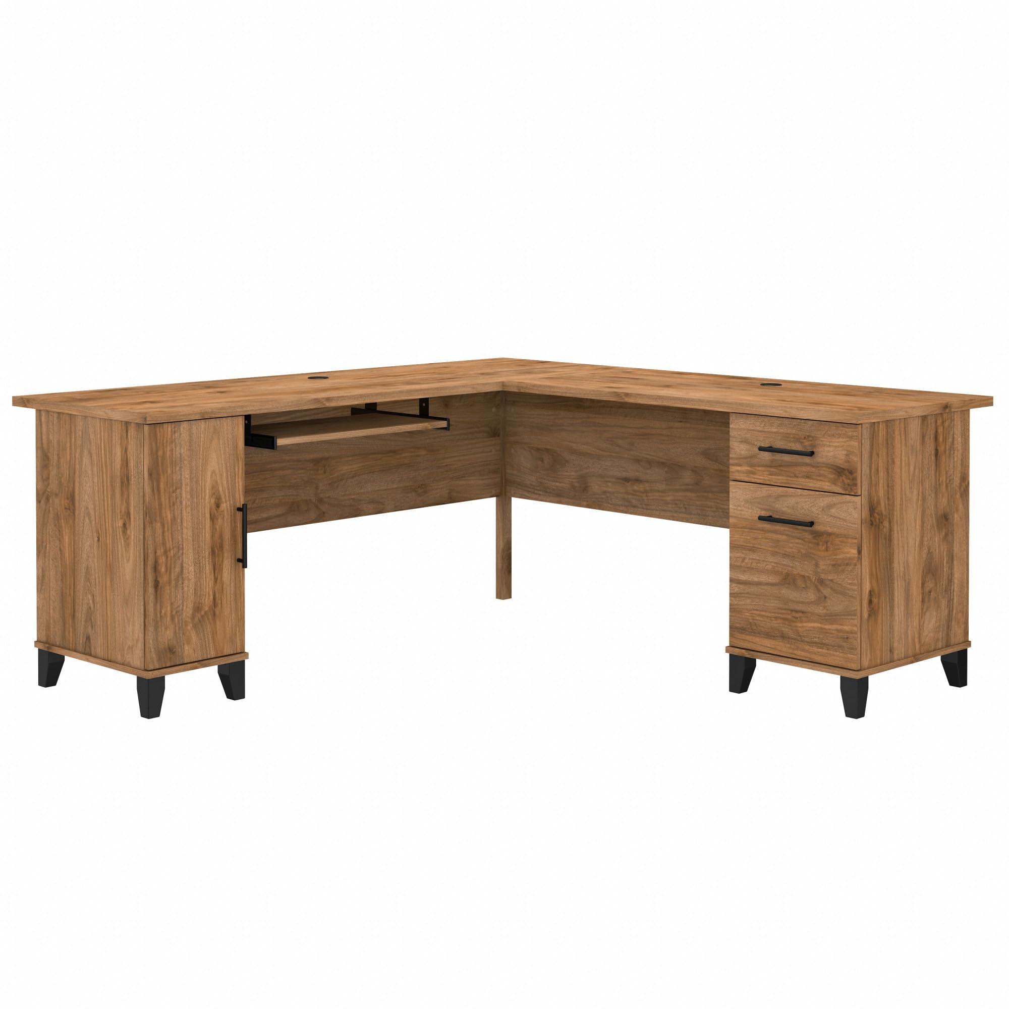 Bush Furniture Somerset 72W L Shaped Desk with Storage in Fresh Walnut