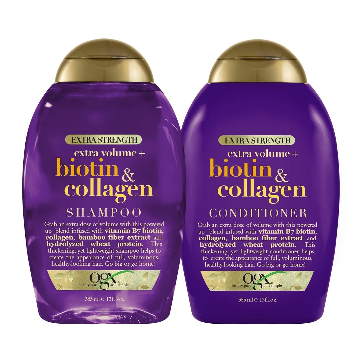 OGX Thick & Full + Biotin & Collagen Volumizing Shampoo & Conditioner Set, Nutrient-Infused, Biotin Gives Hair Volume & Body, Sulfate-Free Surfactants, 13 fl. Oz, 2 Pack
