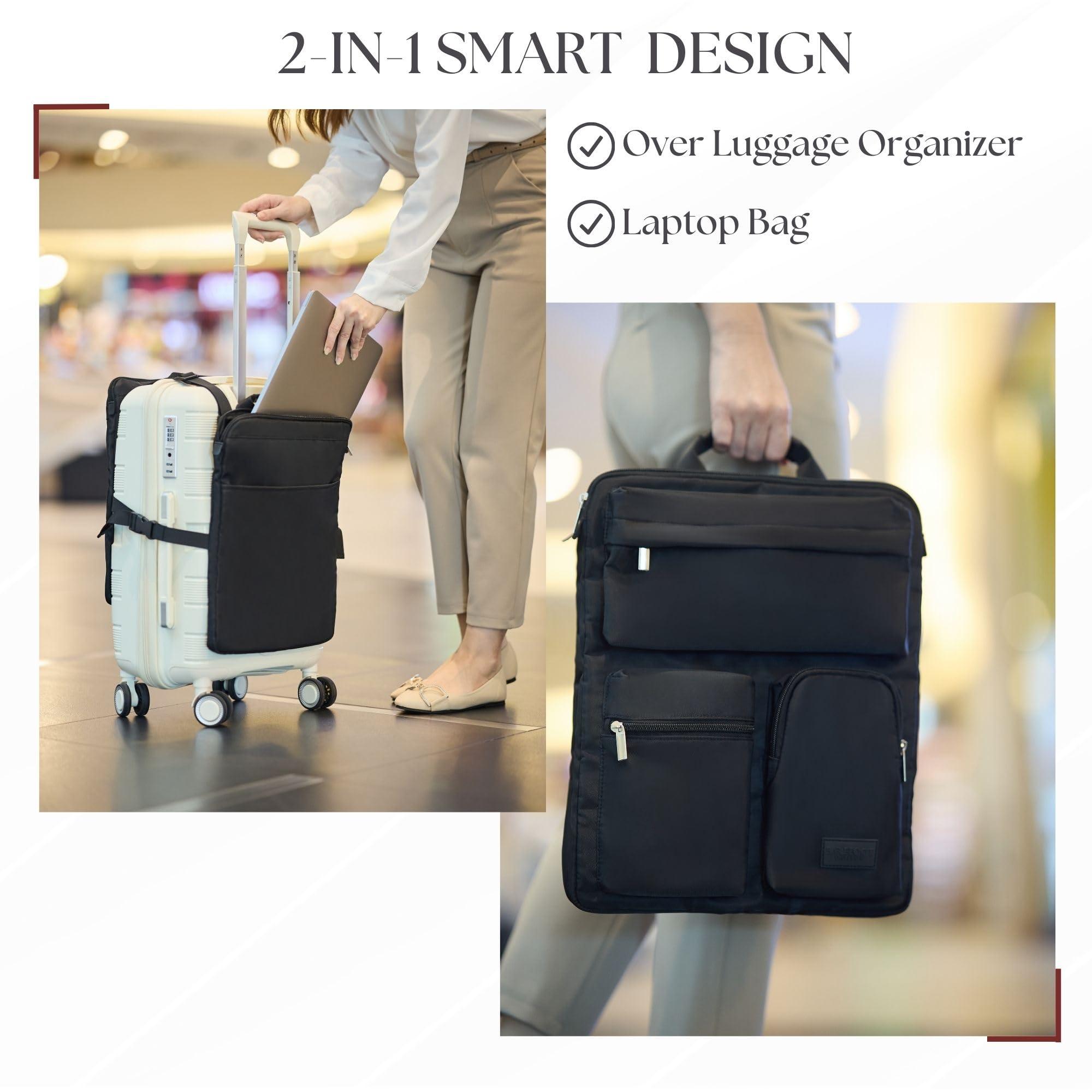 Over Luggage Organizer for Carry On Bag or Suitcase with Storage Pockets, 16” Laptop Sleeve with Handle, Travel Accessories Bag, Slide On Luggage Harness with Adjustable Straps (Black) - Image 5
