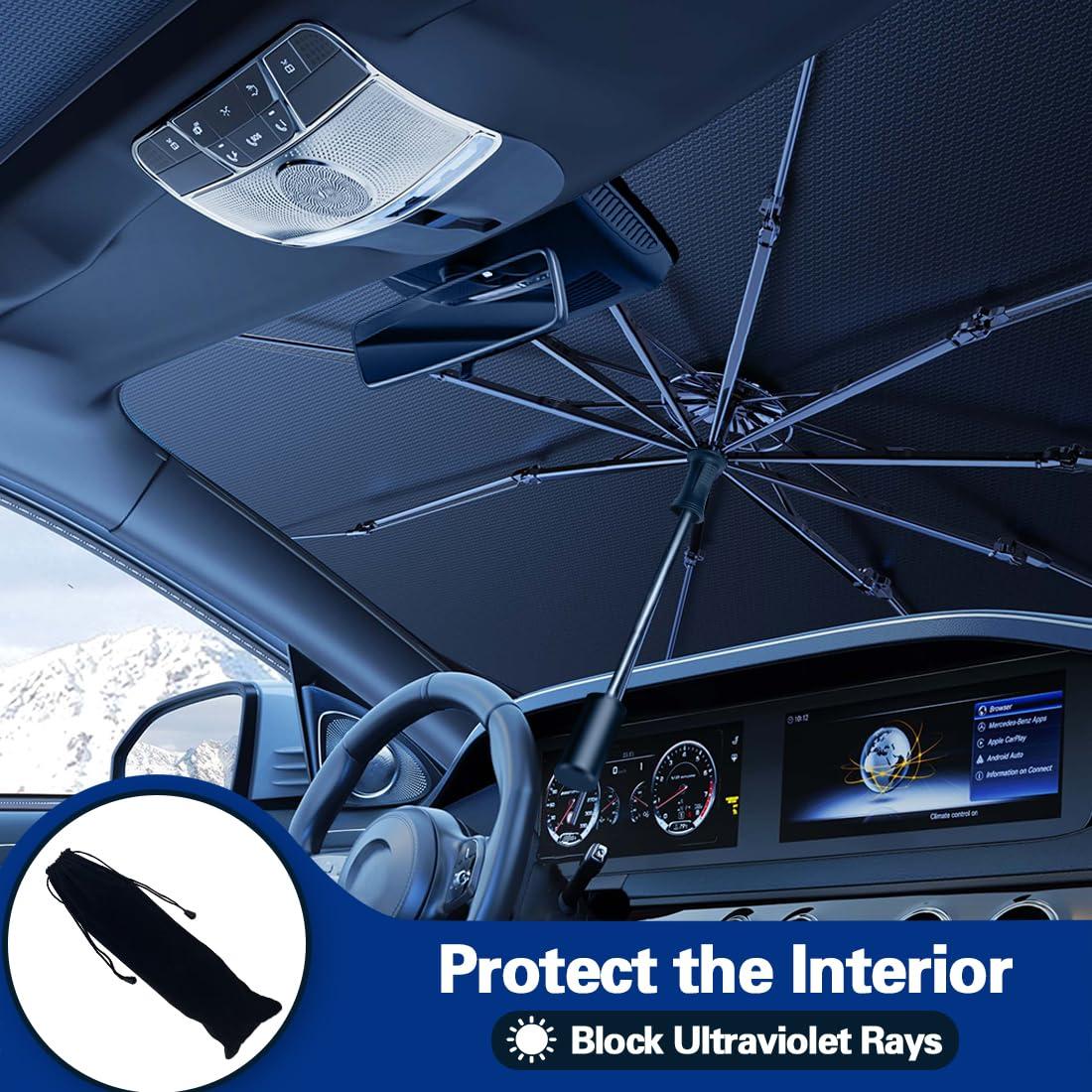 2025 Windshield Sun Shade Umbrella, Foldable Car Umbrella Sunshade with UV Block Car Front Window (Heat Insulation Protection) for Auto Windshield Covers Trucks Cars (Large) - Image 3