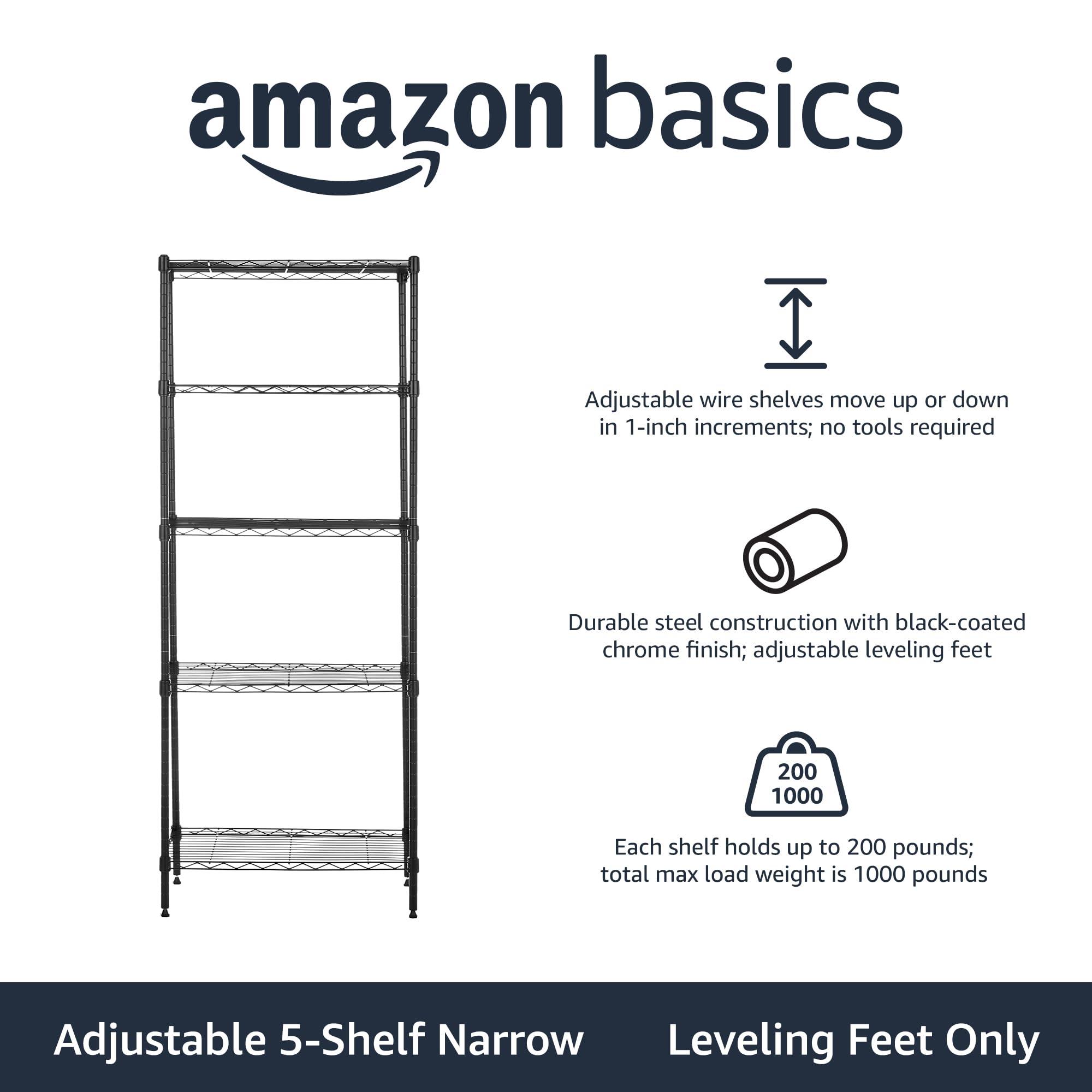 Amazon Basics 5-Shelf Multipurpose Adjustable Sturdy Steel Storage Shelving Unit, Easy Assembly, 13.4" D x 23.2"W x 60"H, Black - Image 4